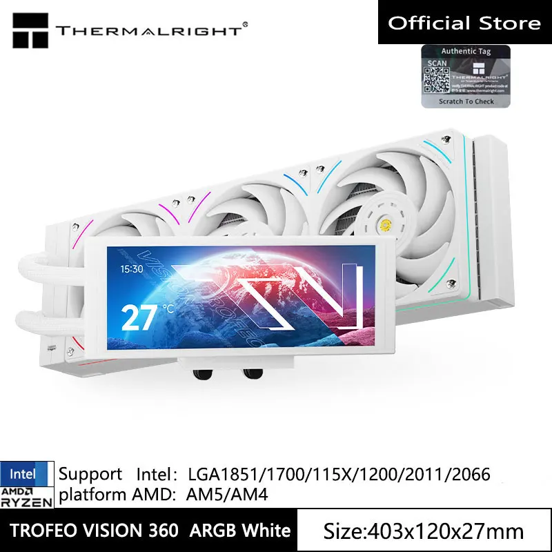 Thermalright TROFEO VISION 360 ARGB Radiador de agua fría todo en uno, pantalla LCD de 6,86 pulgadas/cabeza fría magnética/soporte LGA1851/1700