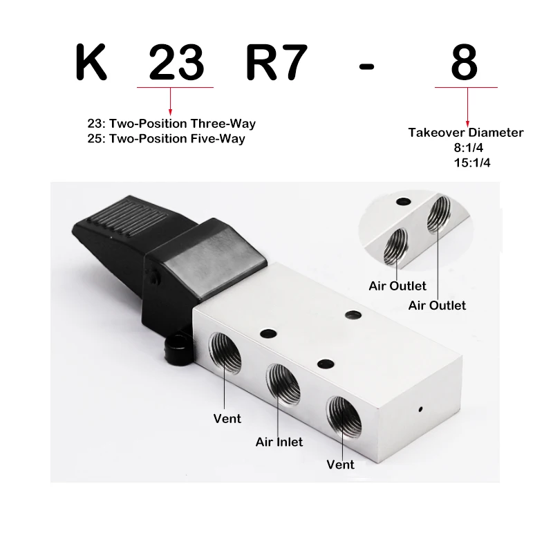 Válvula de pie neumática K25R7-8 de cinco vías de dos posiciones 15 interruptor de pie de K23R7-8 de tres vías de dos posiciones ST402 403 - imagen 3