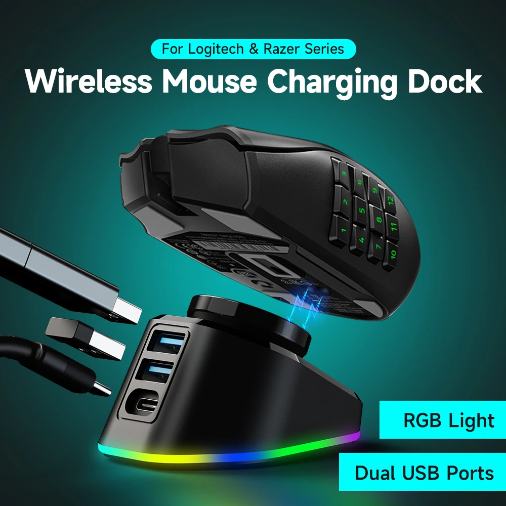 Base de carga de ratón inalámbrico para Logitech G Pro X G502, cargador magnético lightspeed para Razer, DeathAdder, Naga, Viper, Basilisk - imagen 2