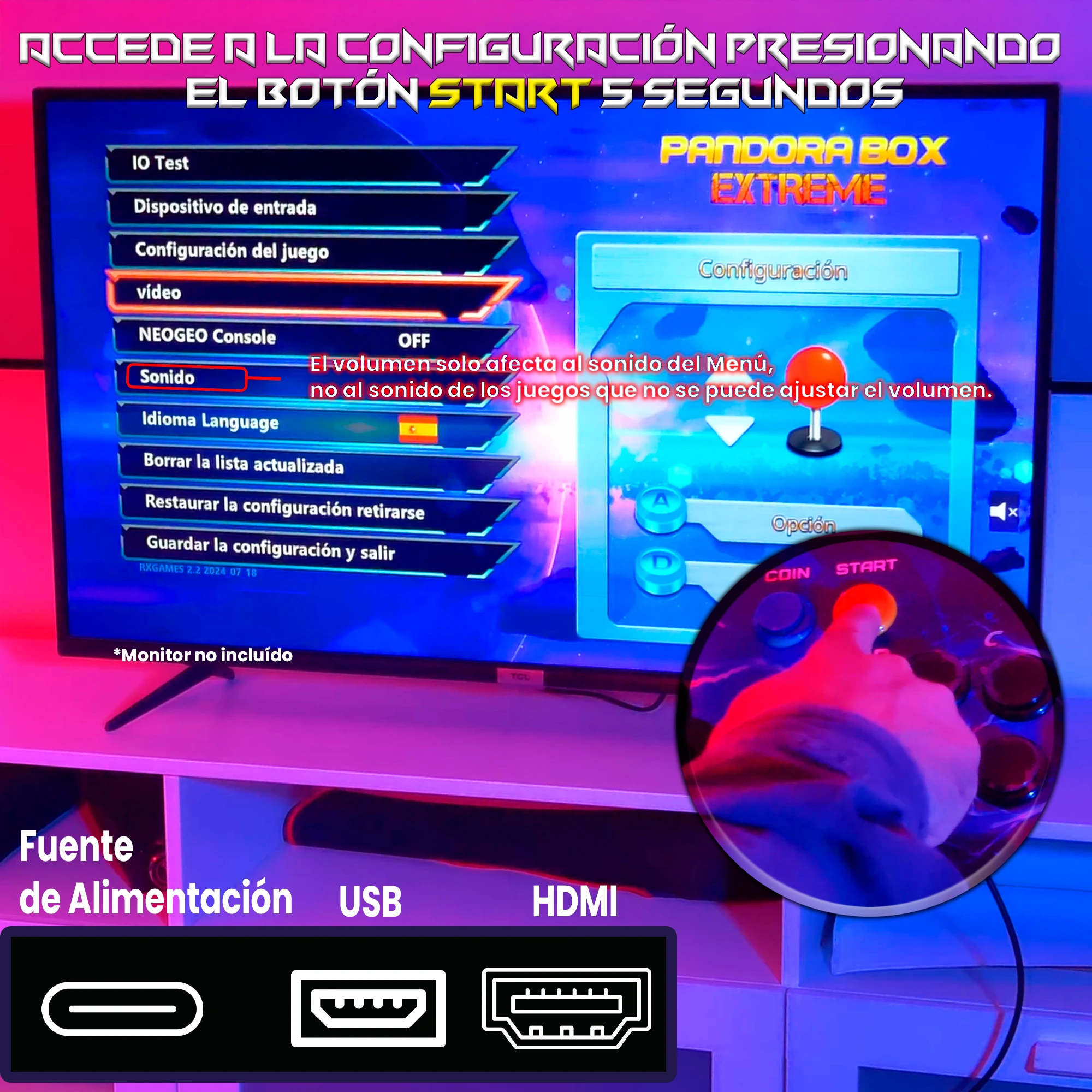 Pandora Box Extreme, Joysticks Independientes, Retro Consola, Maquina recreativa Arcade, Joystick Arcade, Incluye 6200 titulos 2D y 3D. Función de Guardar Partida. Posibilidad de añadir Juegos - imagen 5