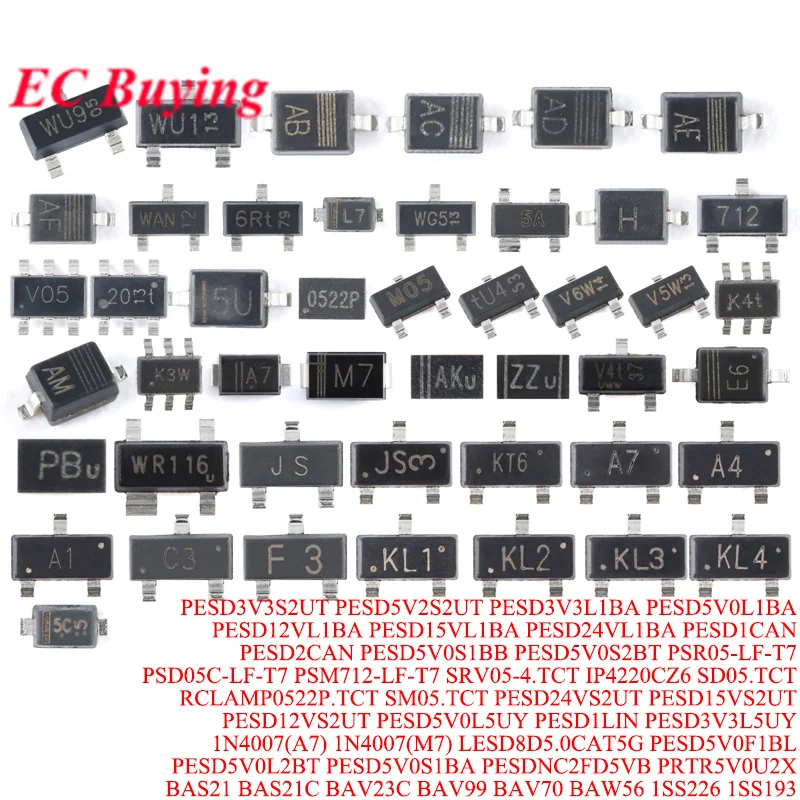 5-50 Uds PESD2CAN PESD5V0S1BB PESD5V0S2BT PSR05-LF-T7 PSD05C-LF-T7 PSM712-LF-T7 SRV05-4.TCT IP4220CZ6 SD05.TCT RCLAMP0522P.TCT IC