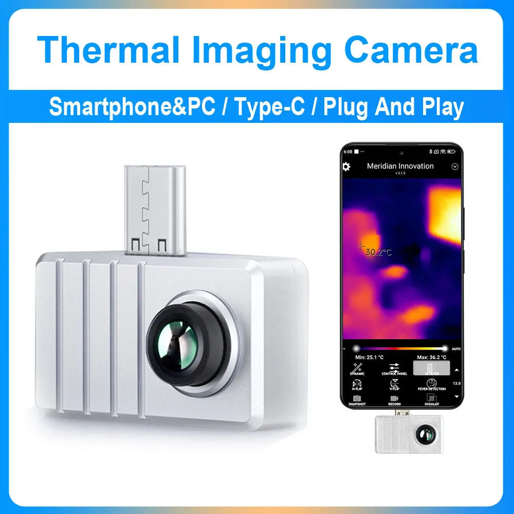 Cámara de imagen térmica infrarroja USB IR B 45/90FOV puerto tipo C 25FPS para teléfono/PC advertencia de alta temperatura/prueba de fotos/grabación de vídeo