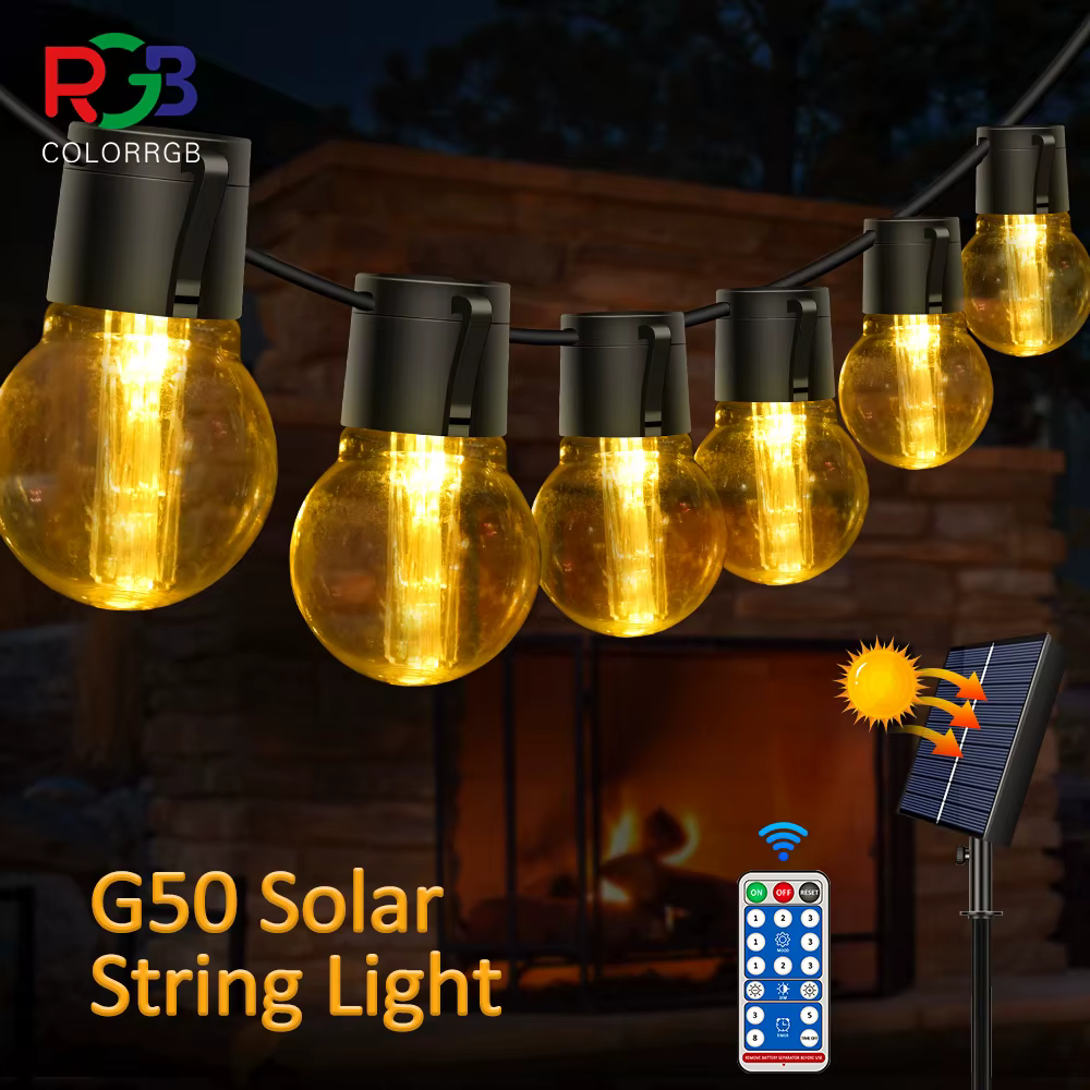 Guirnalda de luces solares G50/G40, luz Patio para fiesta, jardín, vacaciones, decoraciones navideñas, hogar, calle, boda