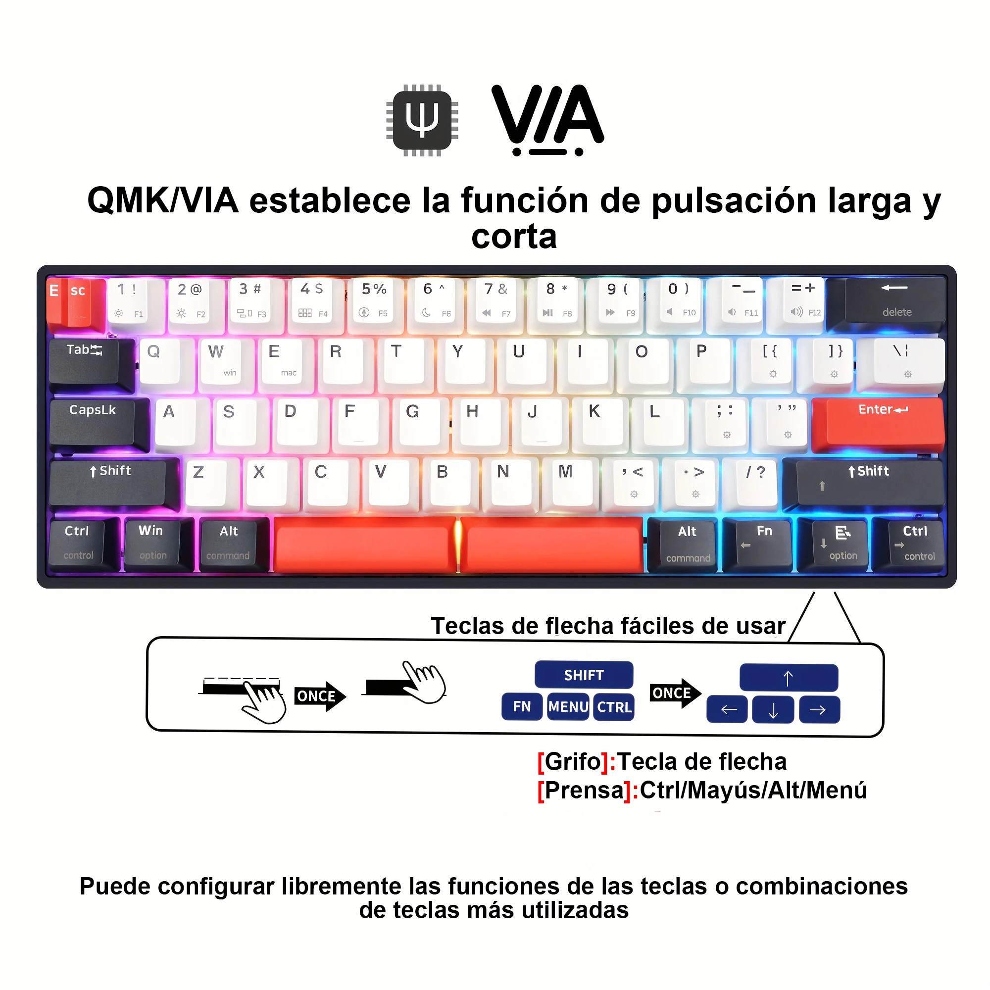 SKYLOONG GK61 QMK/VIA teclado con cable Diseño 60% interruptor mecánico táctil silencioso tecla de espacio dividido intercambiable en caliente Tecla PBT Teclado para juegos con retroiluminación RGB - imagen 3