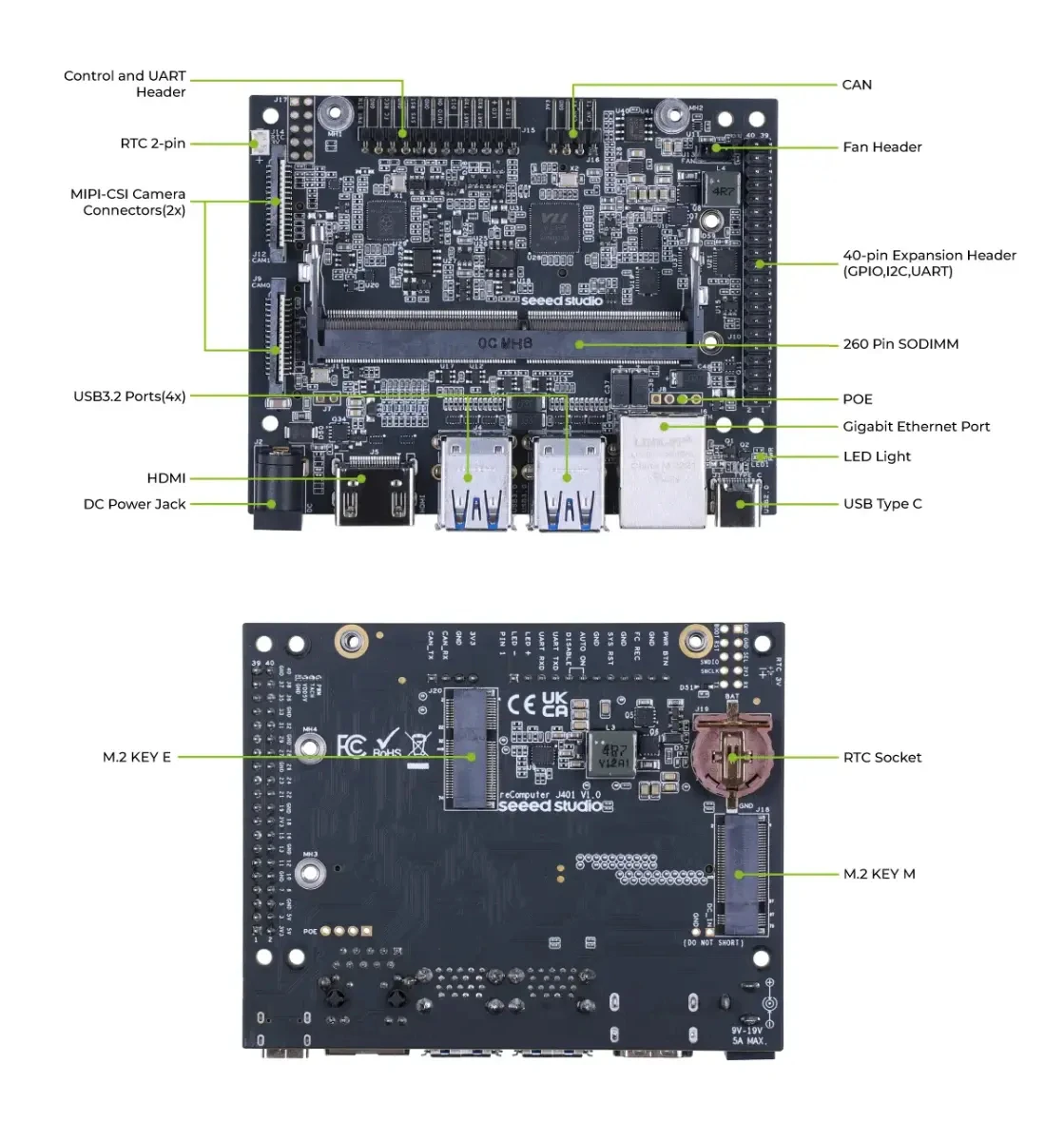 ReComputadora J4012 Edge AI Dispositivo de computadora con NVIDIA Jetson Orin NX 16GB Jetpack precorporado 5.1.1.128GB SSD, 4x USB 3.2,HDMI,GbE - imagen 5