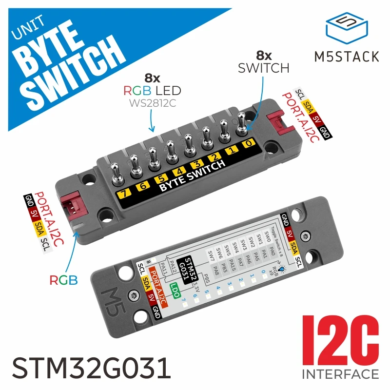 Unidad de interruptor oficial de bytes M5Stack con 8 interruptores (STM32G031) - imagen 2