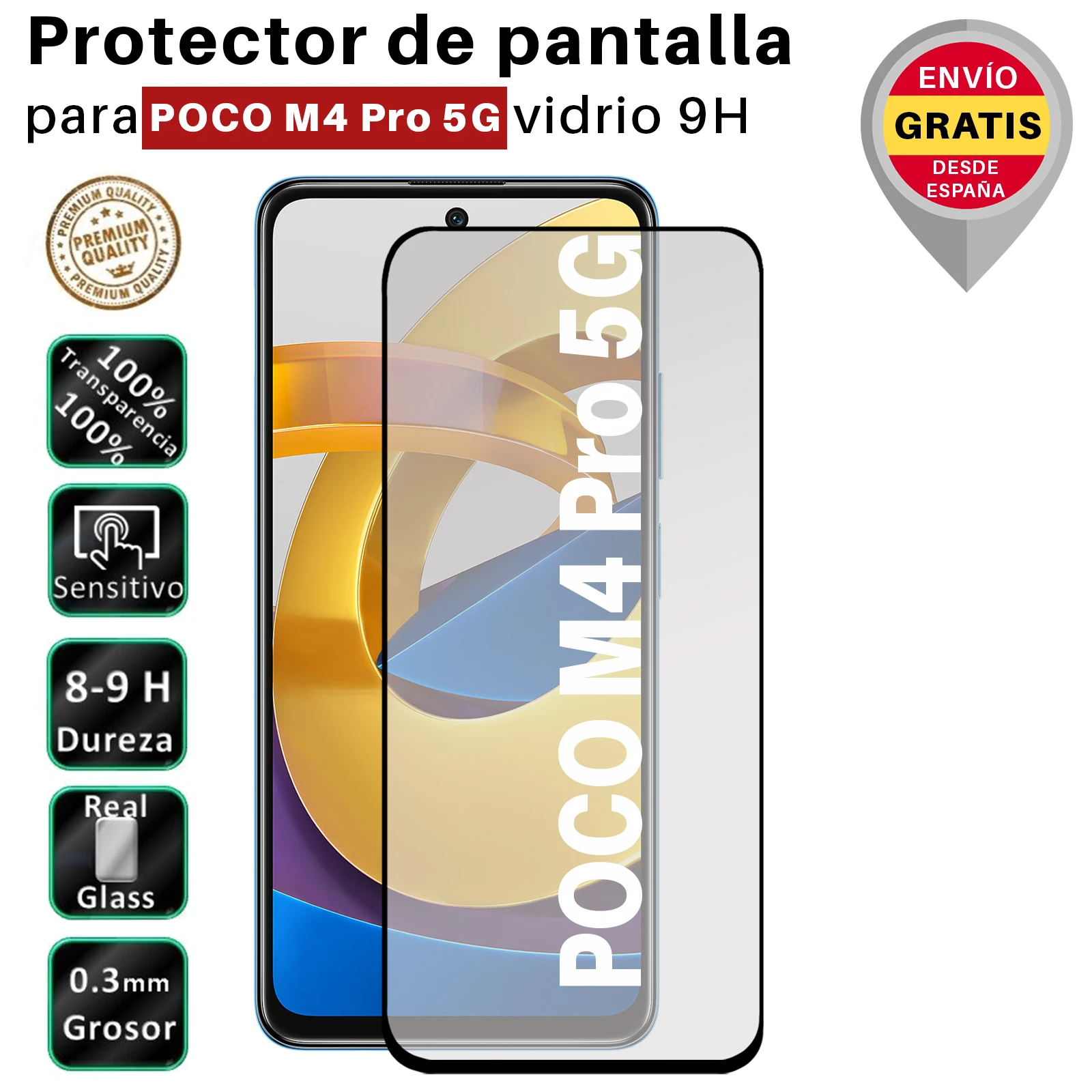 Protector de Pantalla para Xiaomi POCO M4 Pro 5G Negro Completo Cristal Templado