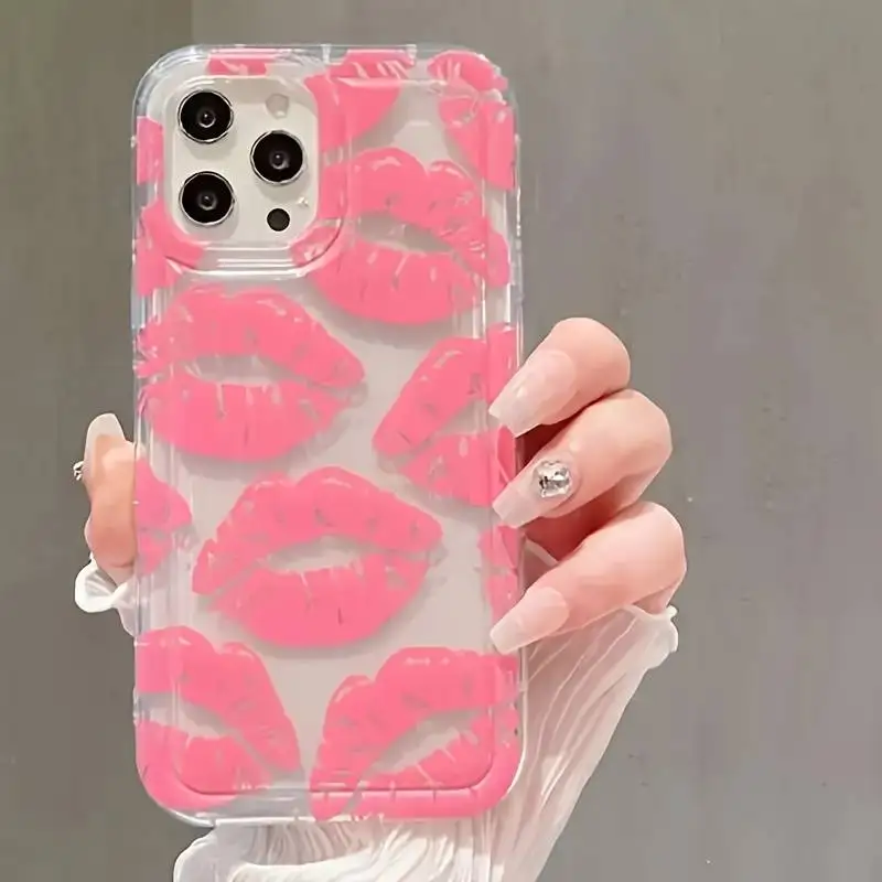 Funda para iPhone 16 fundas iPhone 14 15 Pro Max labios negros estampado de beso funda suave para iPhone 11 13 12 Mini XS XR X 7 8 Plus - imagen 2