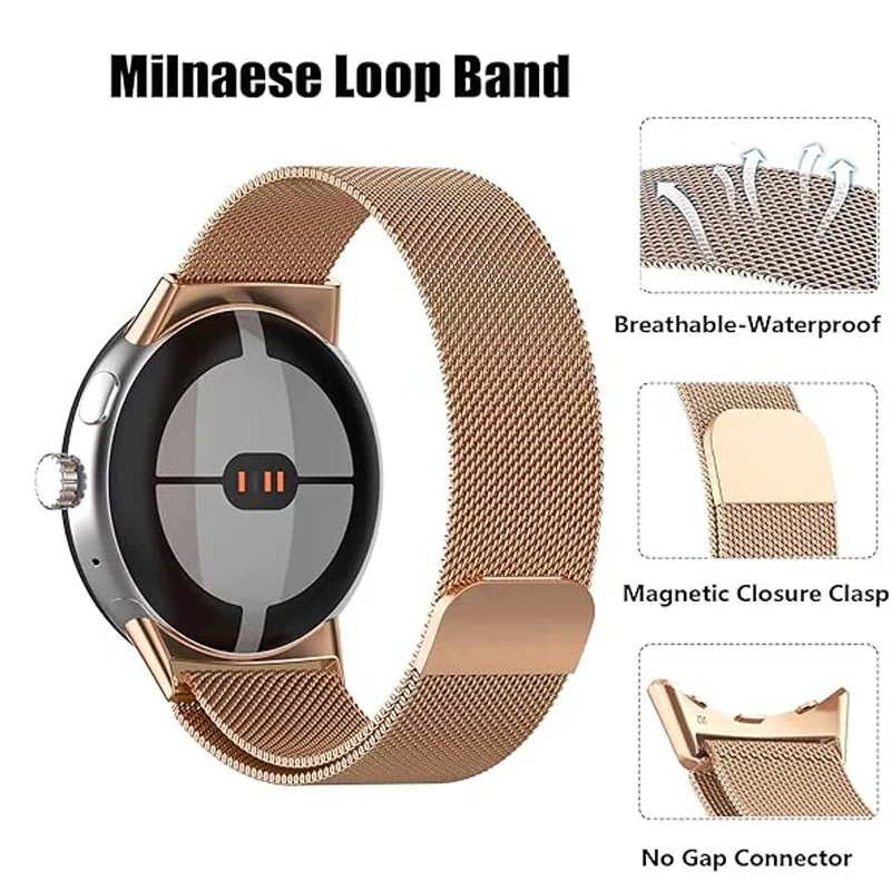 Correa de bucle milanés para Google Pixel Watch 2, pulsera magnética para Google Pixel Watch, Correa de acero inoxidable - imagen 3