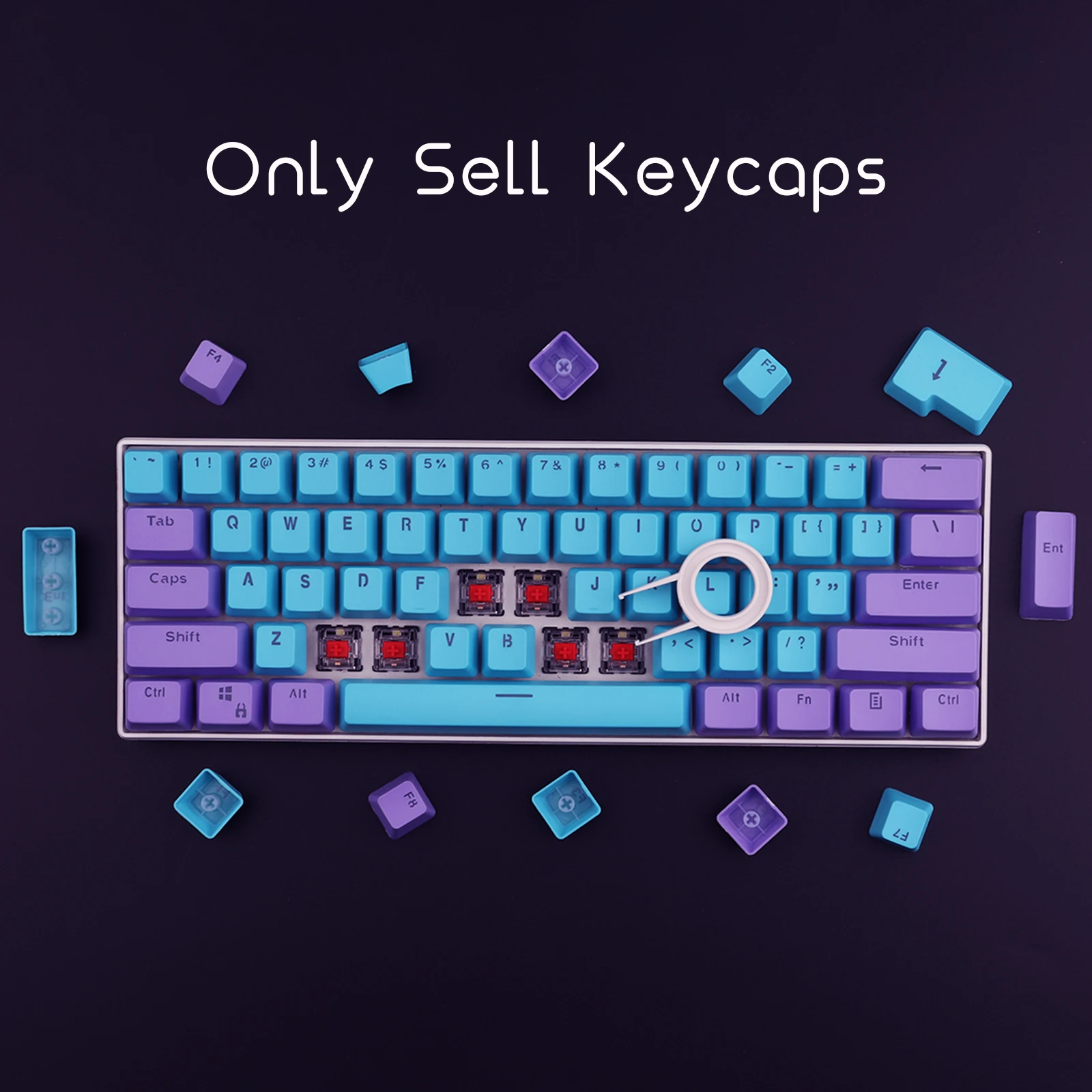 (Se venden solo teclas) Teclas RK 61 de color morado y azul, material PBT, altura OEM, teclas de teclado mecánico de dos colores retroiluminadas - imagen 5