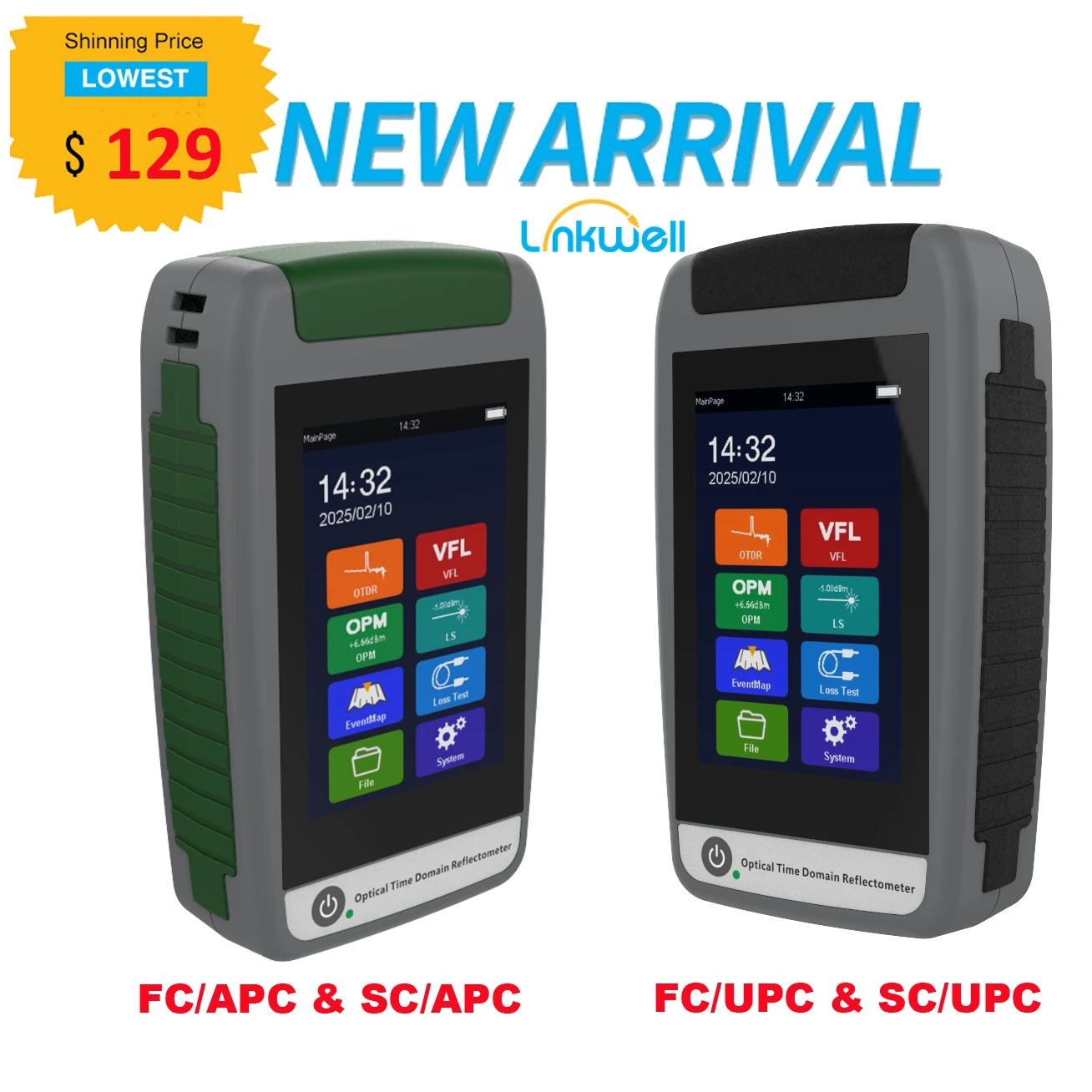 OTDR 1310nm 1550nm 100KM 22-20dB Reflector de fibra óptica iOLM OPM VFL fuente láser luz roja y luz verde-