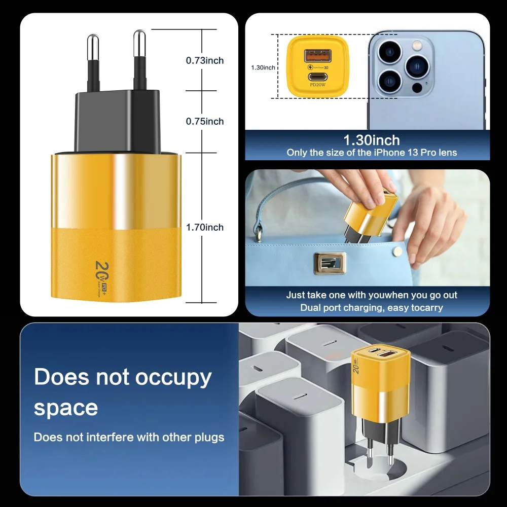 Cargador USB tipo C PD de 20W, carga rápida para iPhone 15, 14, 13, 12, 11 Pro Max, cargador rápido para teléfono QC3.0 para Xiaomi Poco, cargador de pared - imagen 5