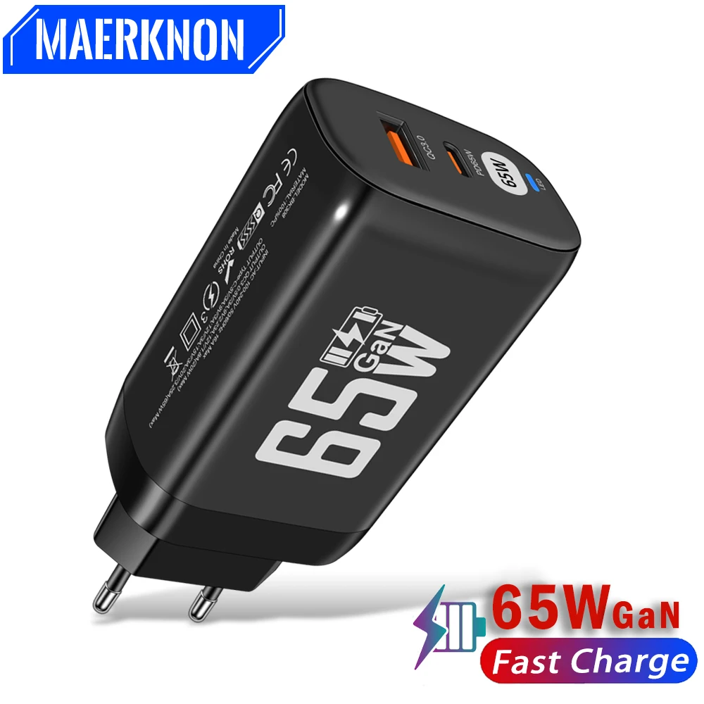 GaN-cargador USB tipo C de 65W, cargador rápido 4,0 para Macbook, portátil, iPad, tableta, iPhone, Samsung, adaptador de teléfono móvil