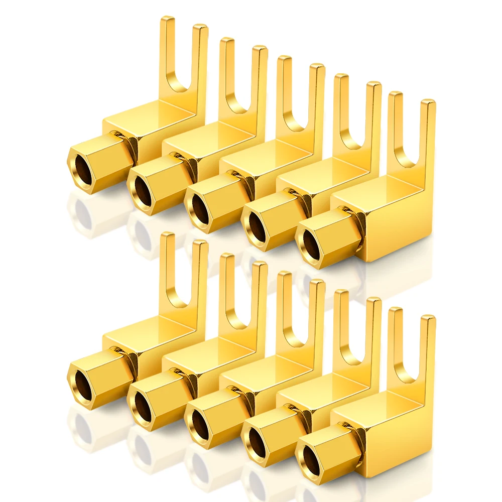 Conector Jack de horquilla de altavoz chapado en oro de alta calidad, enchufe de pala para adaptador de enchufe Banana U de 4mm a pala, 10 Uds.