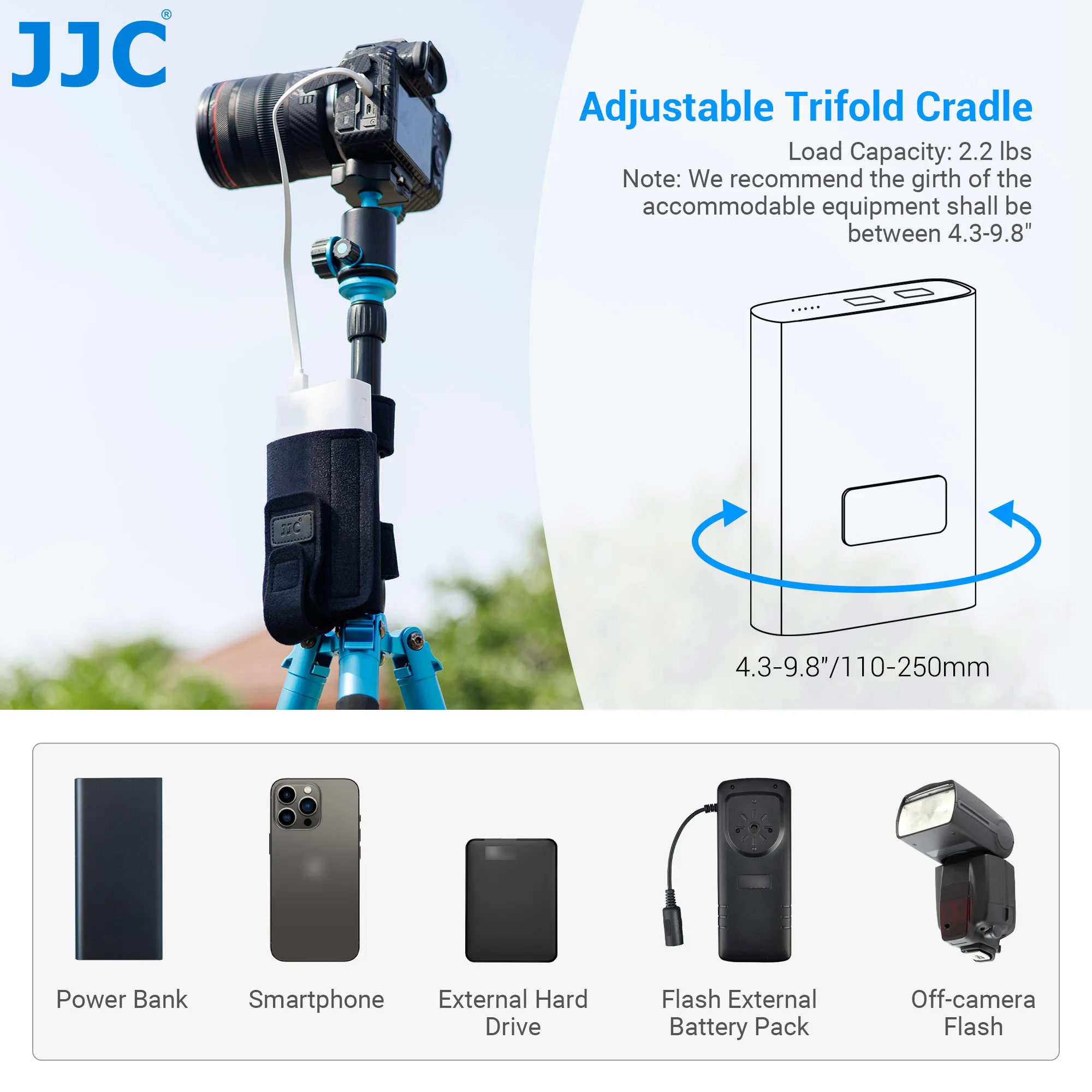 JJC Correa de montaje para patas de trípode, bolsa de correa de montaje de equipo Universal para trípode, bolsa de soporte de luz, escalera de fotografía, poste, haz - imagen 3