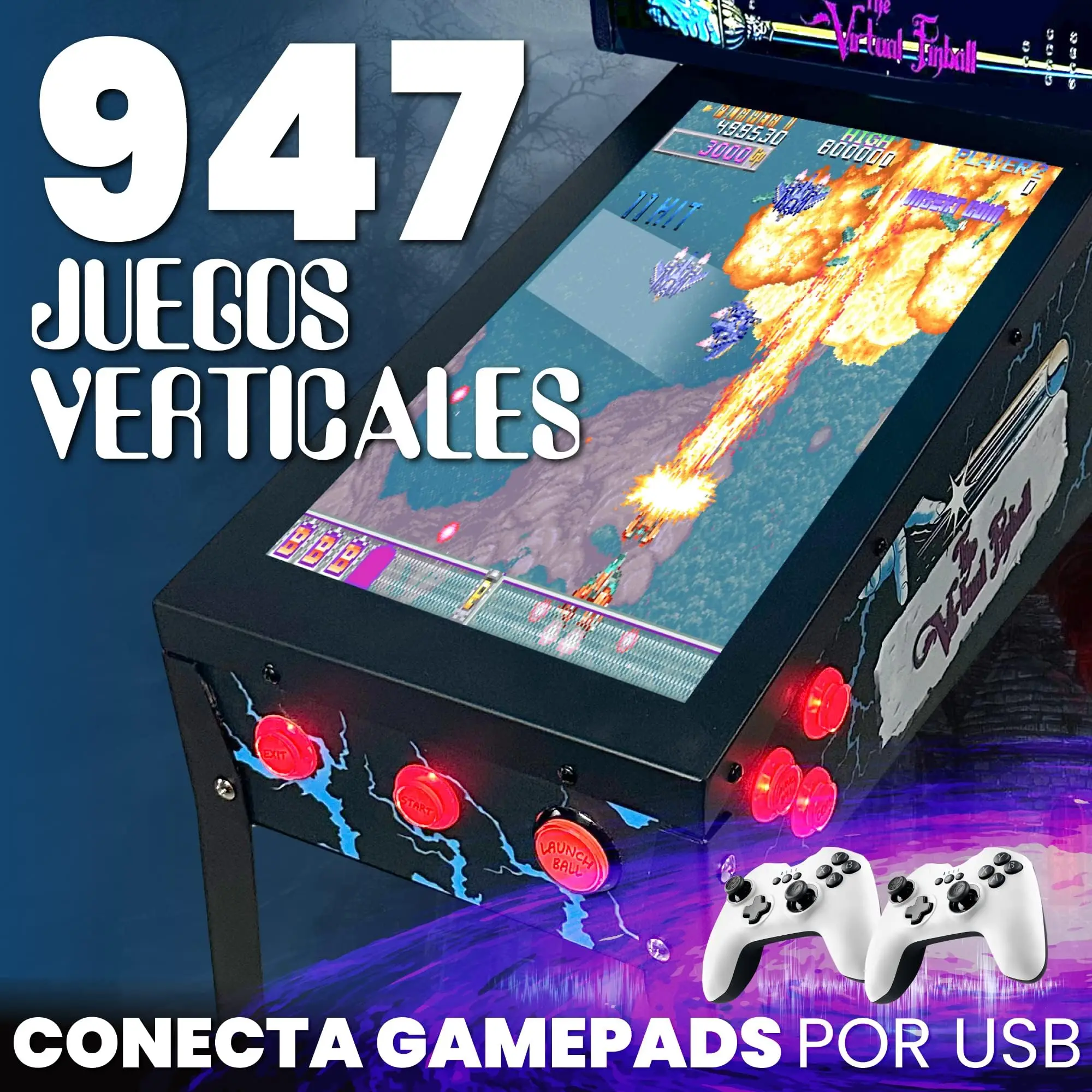 Pinball Virtual Unicview, Playfield 18.5", Backglass 15", PC N5105 8GB RAM 128GB SSD, Incluye más de 500 Tablas de Visual Pinball y más de 900 Juegos de mame Vertical, Sensor KL25Z, Incluye Gamepad - imagen 5