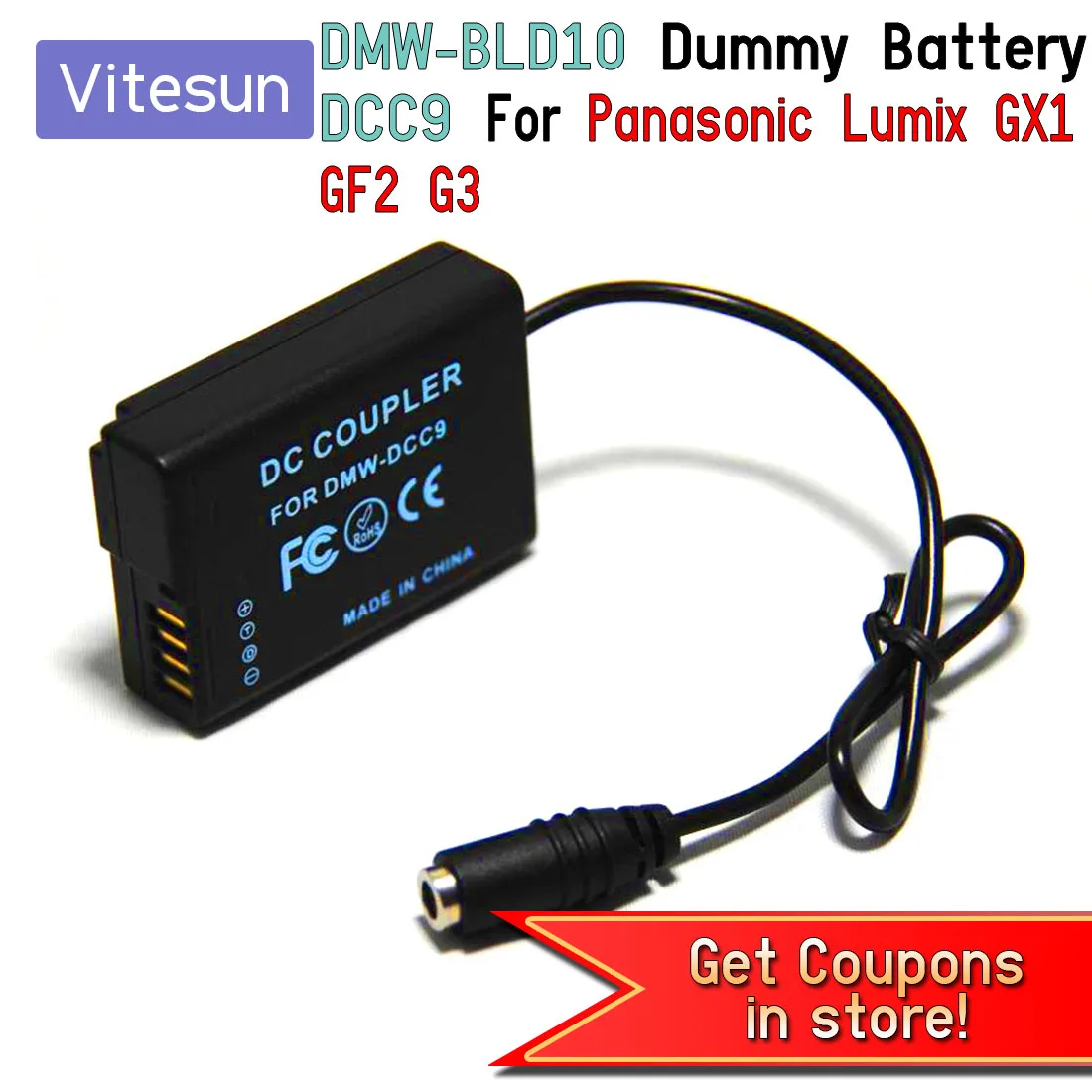 Vitesun DMW-BLD10 BLD10 batería simulada DMW-DCC9 8,7 V adaptador de corriente para Panasonic Lumix DMC-GX1 DMC GF2 G3 G3K G3R G3T G3W G3EGK