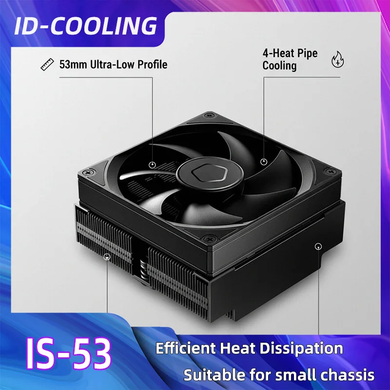 ID-COOLING 53mm ITX enfriador de CPU de perfil bajo 4 tubos de calor radiador de refrigeración de aire para Intel LGA 1851/1700/1200/115X AMD AM4/AM5