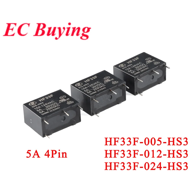 2 uds relés de potencia HF33F DC 5V 12V 24V 5A HF33F-005-HS3 HF33F-012-HS3 HF33F-024-HS3 5VDC 12VDC 24VDC 4 pines relé normalmente abierto