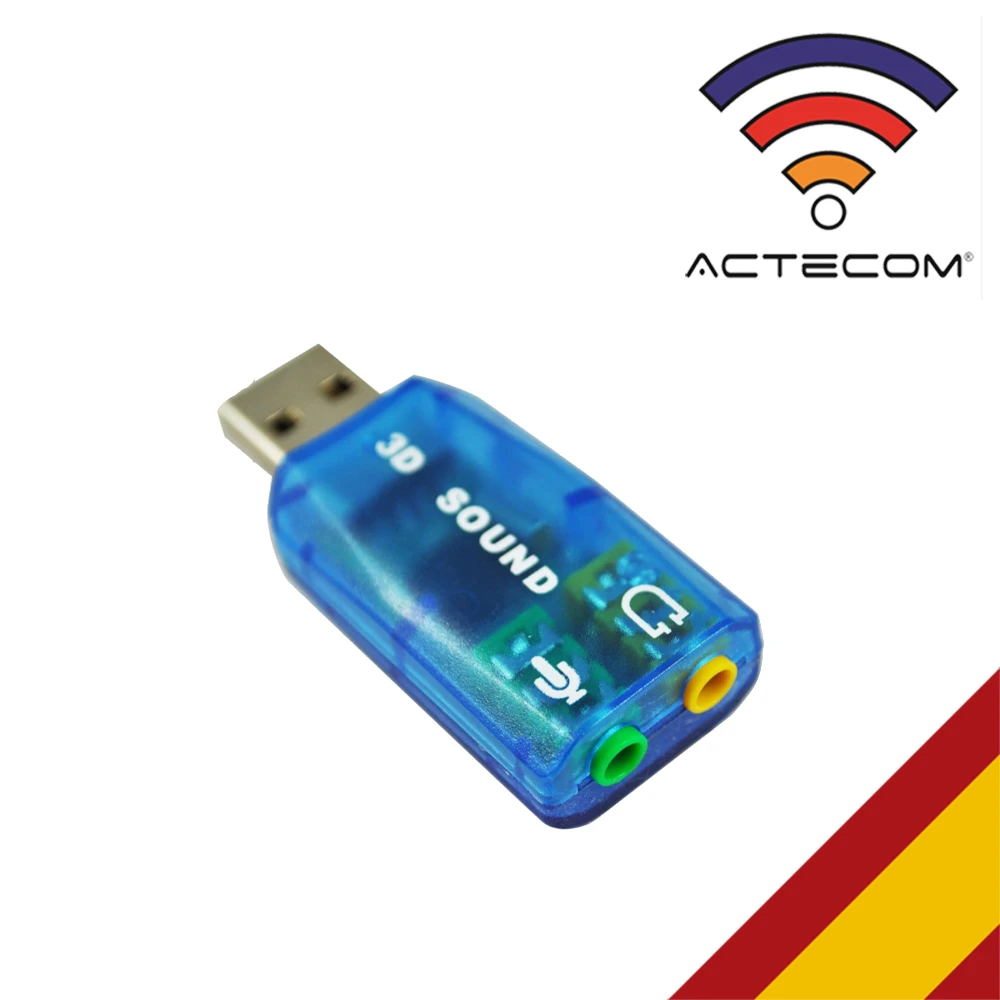 Actecom Tarjeta de Sonido USB Externa Adaptador Audio 5.1 Micrófono 3.5mm Conector Jack para PC Laptop Altavoces Auriculares