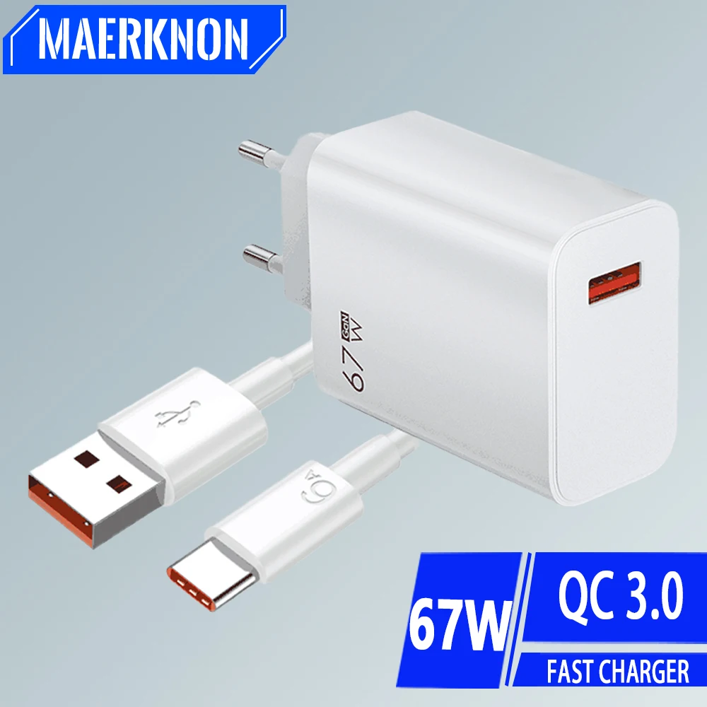Cargador USB GaN 67W, adaptador de carga de teléfono de carga rápida para iPhone, Samsung, Xiaomi, Huawei, carga rápida 3,0, cargador de pared con enchufe UE/EE. UU.