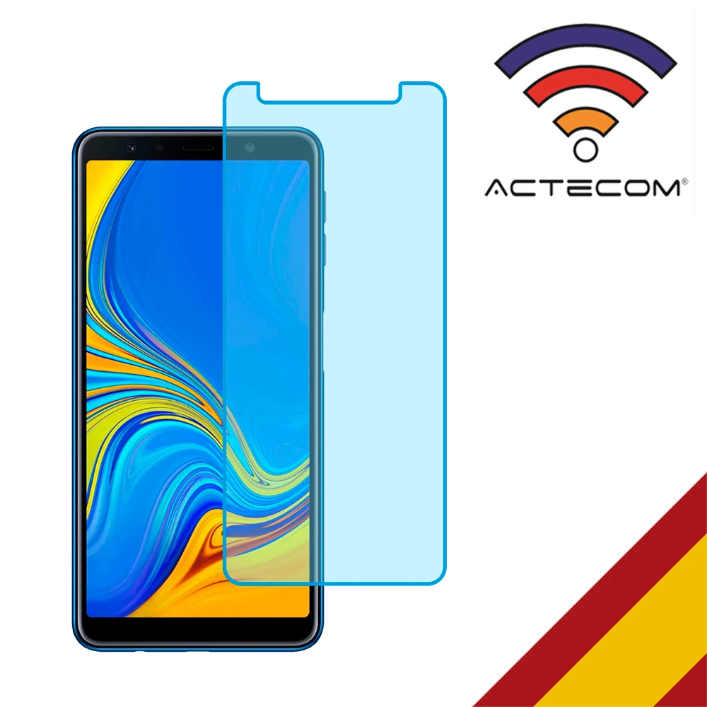 Actecom®Protector de Pantalla Compatible con Samsung Galaxy A7 2018, Cristal Templado, 9H, 2.5D, Calidad
