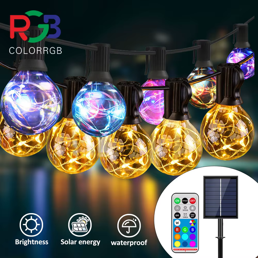 Guirnalda Luces Solares RGB Exterior – LED Patio Pérgola Fiesta - imagen 3