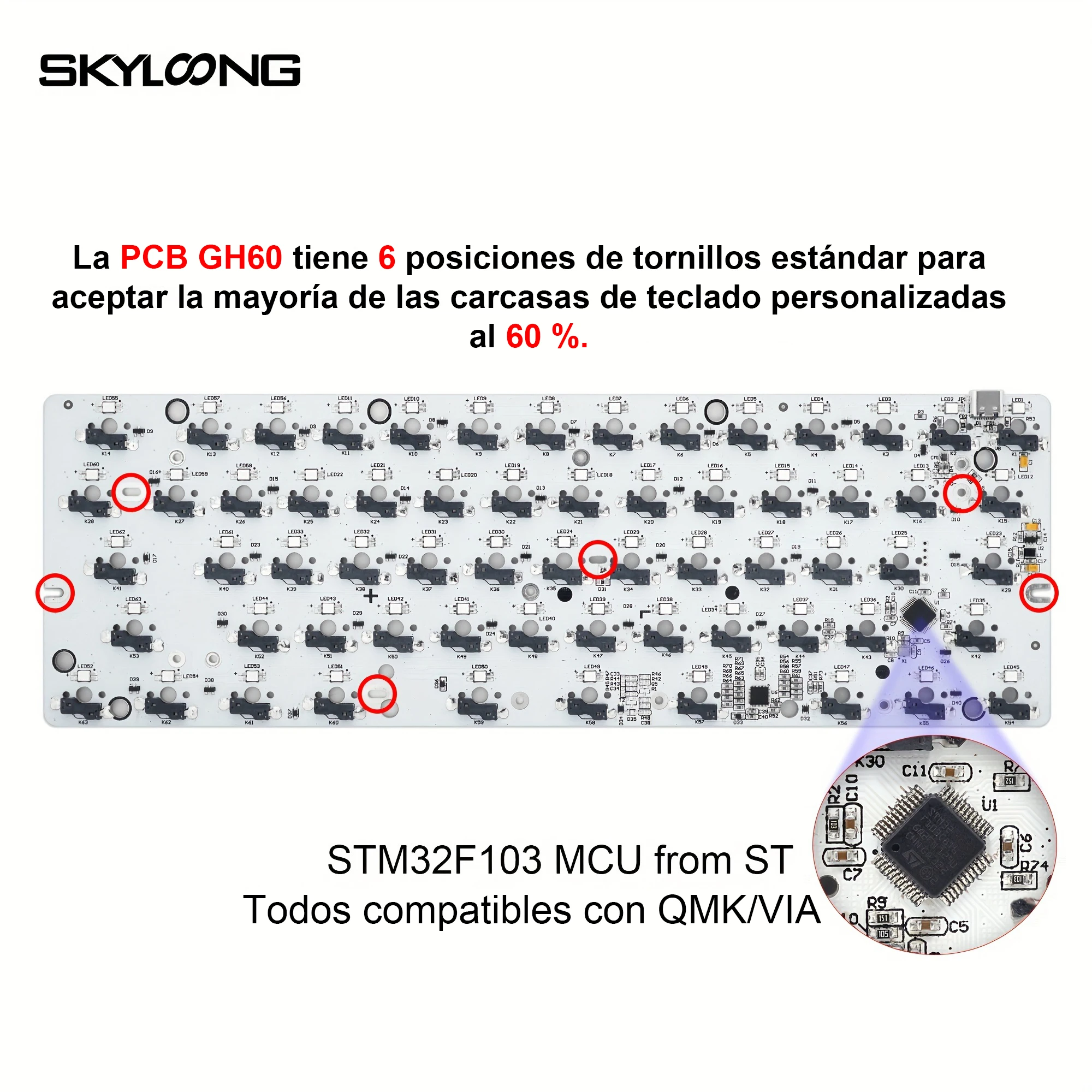 SKYLOONG GK61 QMK/VIA teclado con cable Diseño 60% interruptor mecánico táctil silencioso tecla de espacio dividido intercambiable en caliente Tecla PBT Teclado para juegos con retroiluminación RGB - imagen 5