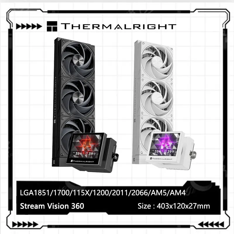 Thermalright SV 360 Radiador de refrigeración por agua integrado/magnético/pantalla LCD de resolución de 3,5 pulgadas/680x480/LGA1851/1700/115x/AM5/AM4
