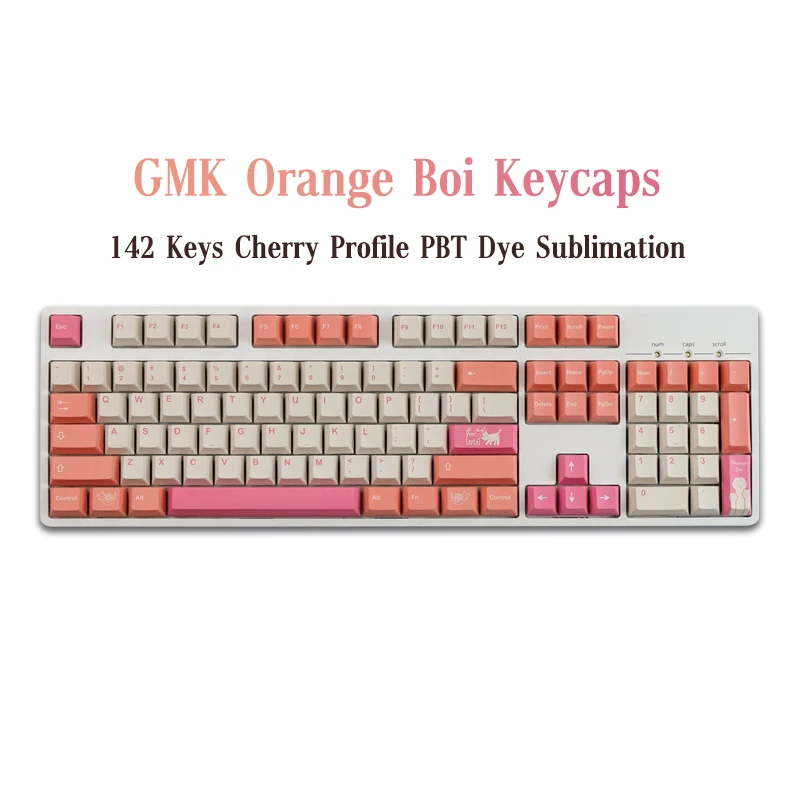 Teclas GMK Orange Boi de 142 teclas, perfil de cereza, teclado mecánico de sublimación de tinte PBT para interruptor MX con cambio 1.75U 2U