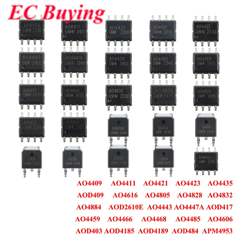 100 uds/10 Uds AO4409 AO4411 AO4421 AO4423 AO4435 AO4443 AO4447A AO4459 AO4466 AO4468 AO4485 AO4606 AO4616 AO4805 AO4828 AO4832