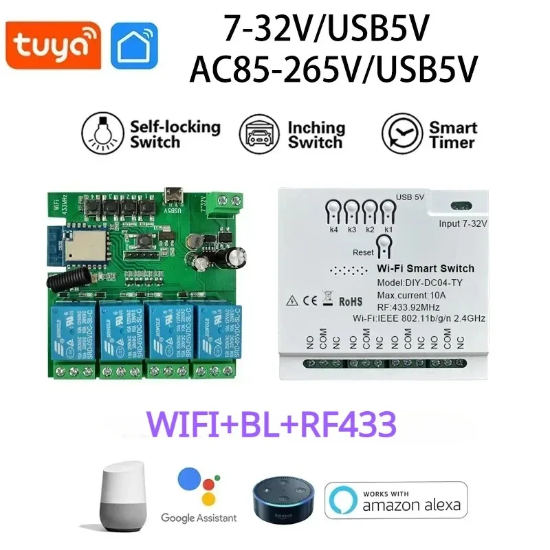 Tuya-interruptor inteligente Wifi para puerta de garaje, relé Wifi RF, módulo de 4 canales, 85-265V, módulo de cortina Wifi, interruptor inalámbrico - imagen 2