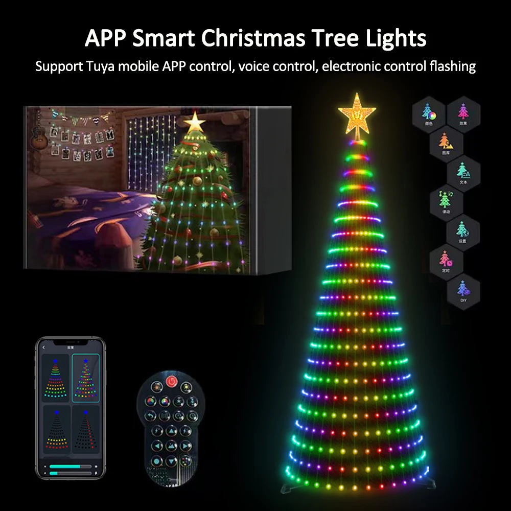 Luces LED de hadas Multicolor para árbol de Navidad, cadena de estrella, cascada, aplicación de Navidad, Bluetooth, hogar, patio, bricolaje, programable - imagen 3