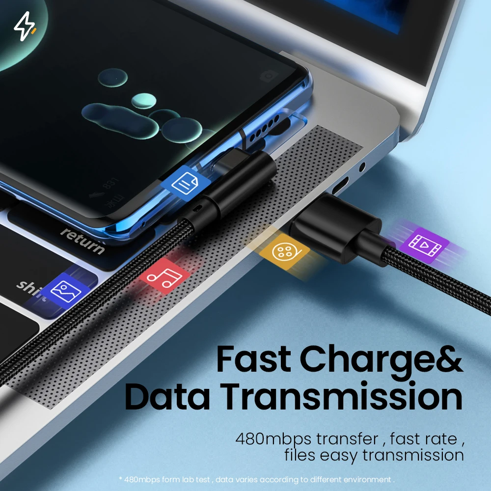 5A Cable USB C carga rápida PD 3.0 90 grados Cable USB adecuado para Xiaomi 14 13 12 11 10 pro redmi k60 50 40 pro Huawei p70 40 pro mate 60 50 40 pro poco x3 pro realme GT oneplus línea de carga rápida móvil - imagen 3