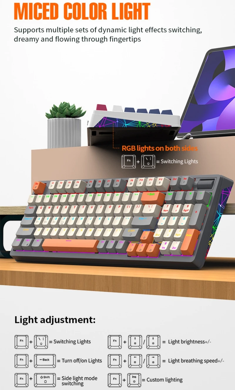 Teclado mecánico español con Ñ Teclado inalámbrico Intercambio en caliente 100 teclas Diseño 100% Español Ruso Coreano Árabe Bluetooth Conexión RGB Luz teclado inalambrico mecanico español con la Ñ K6 - imagen 4