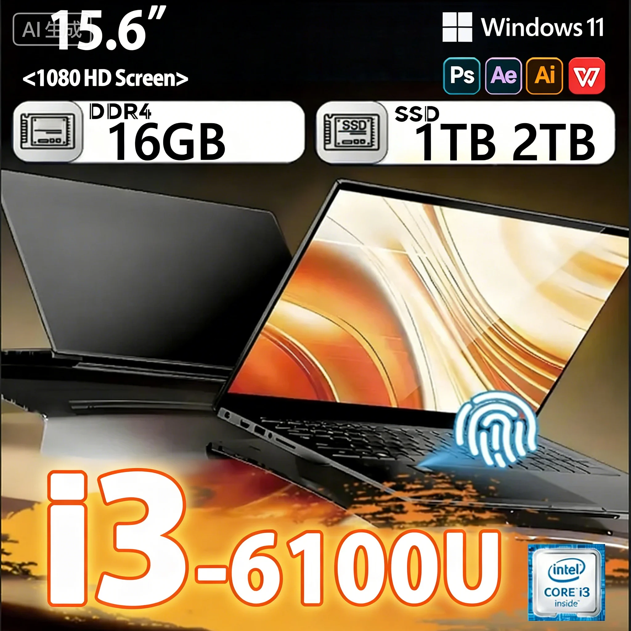 Notebook portátil Windows 11 Pro 15,6 pulgadas ordenador portátil pantalla HD Intel Core i3-6100U 16GB RAM 1TB 2TB SSD portátiles PC