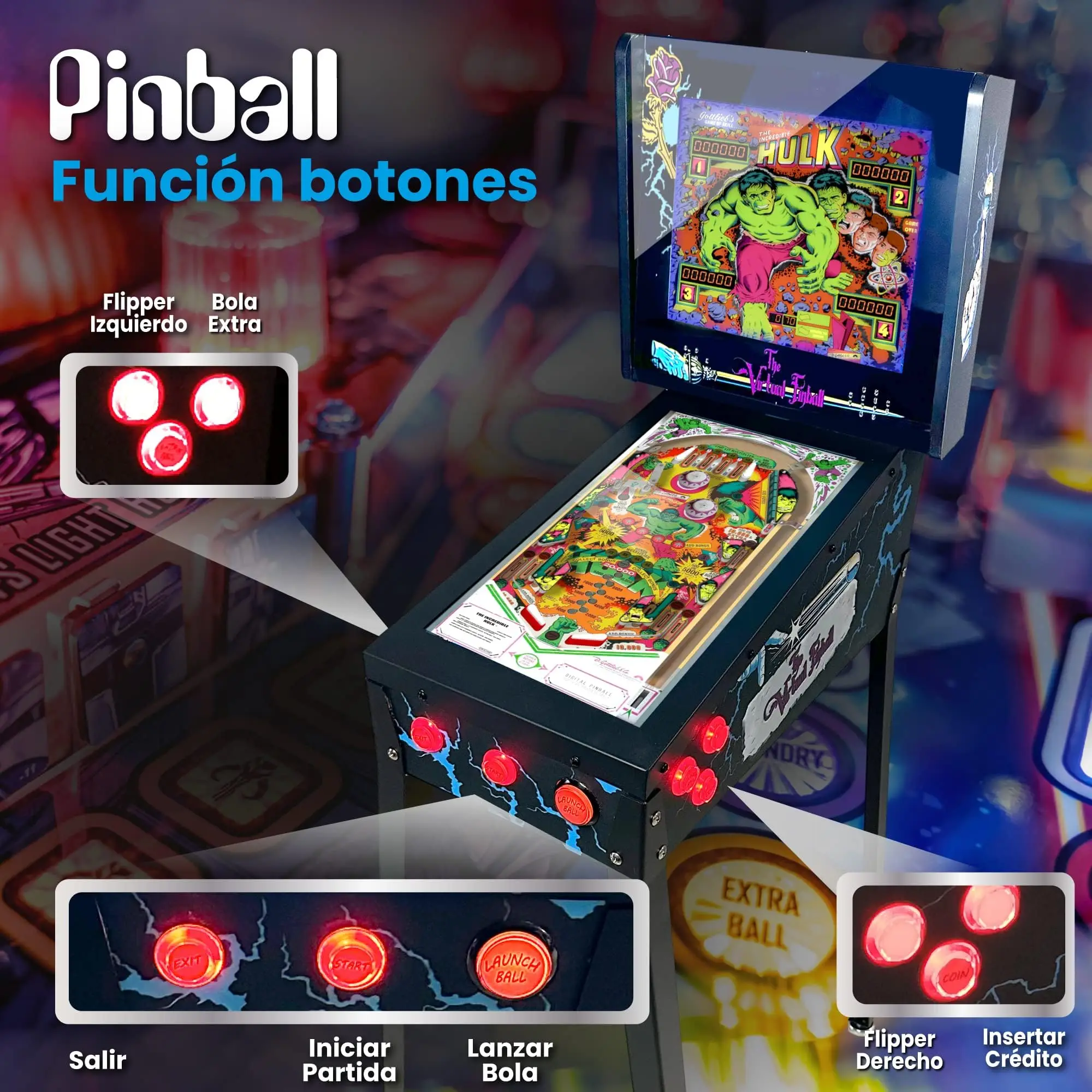 Pinball Virtual Unicview, Playfield 18.5", Backglass 15", PC N5105 8GB RAM 128GB SSD, Incluye más de 500 Tablas de Visual Pinball y más de 900 Juegos de mame Vertical, Sensor KL25Z, Incluye Gamepad - imagen 3