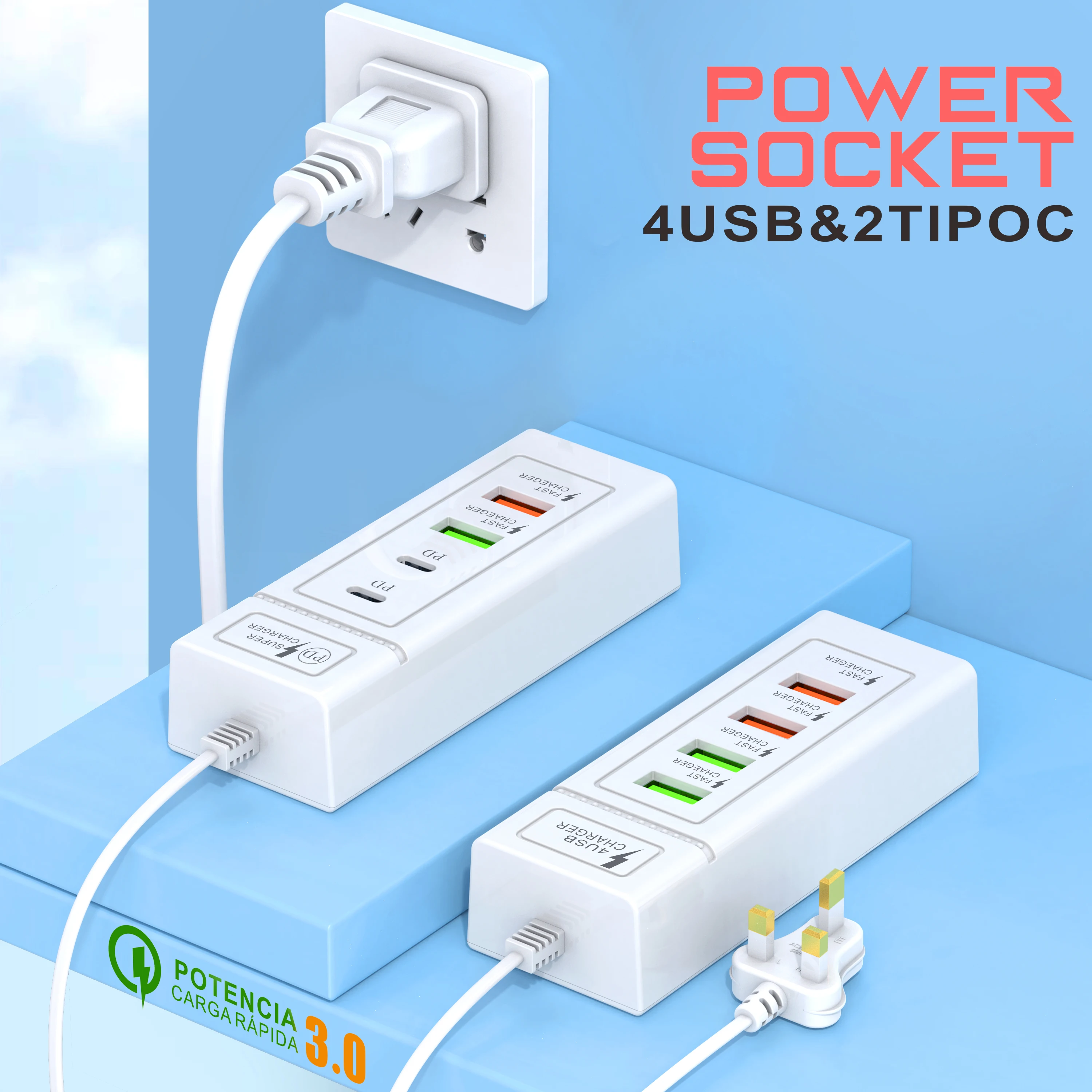 15W 4 Ports USB Charger Quick Charge 3.0 EU/US Plug Wall Charger For iPhone Samsung Xiaomi Fast Charging PD Type C Phone Charger - imagen 4