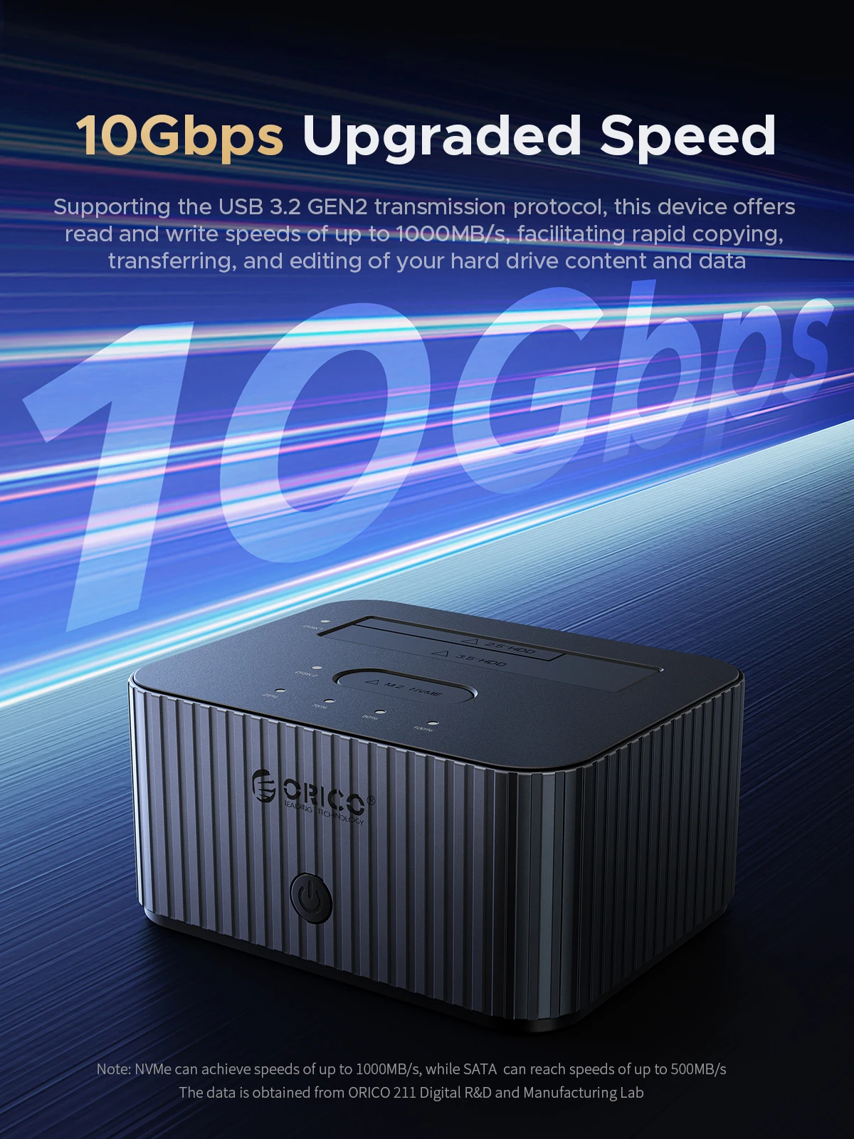 ORICO 2Bay NVME y SATA Cross-protocol sin conexión clon tipo C 10Gbps estación de acoplamiento de disco duro para NVME M.2 2,5 "3,5" HDD/SSD PC - imagen 5