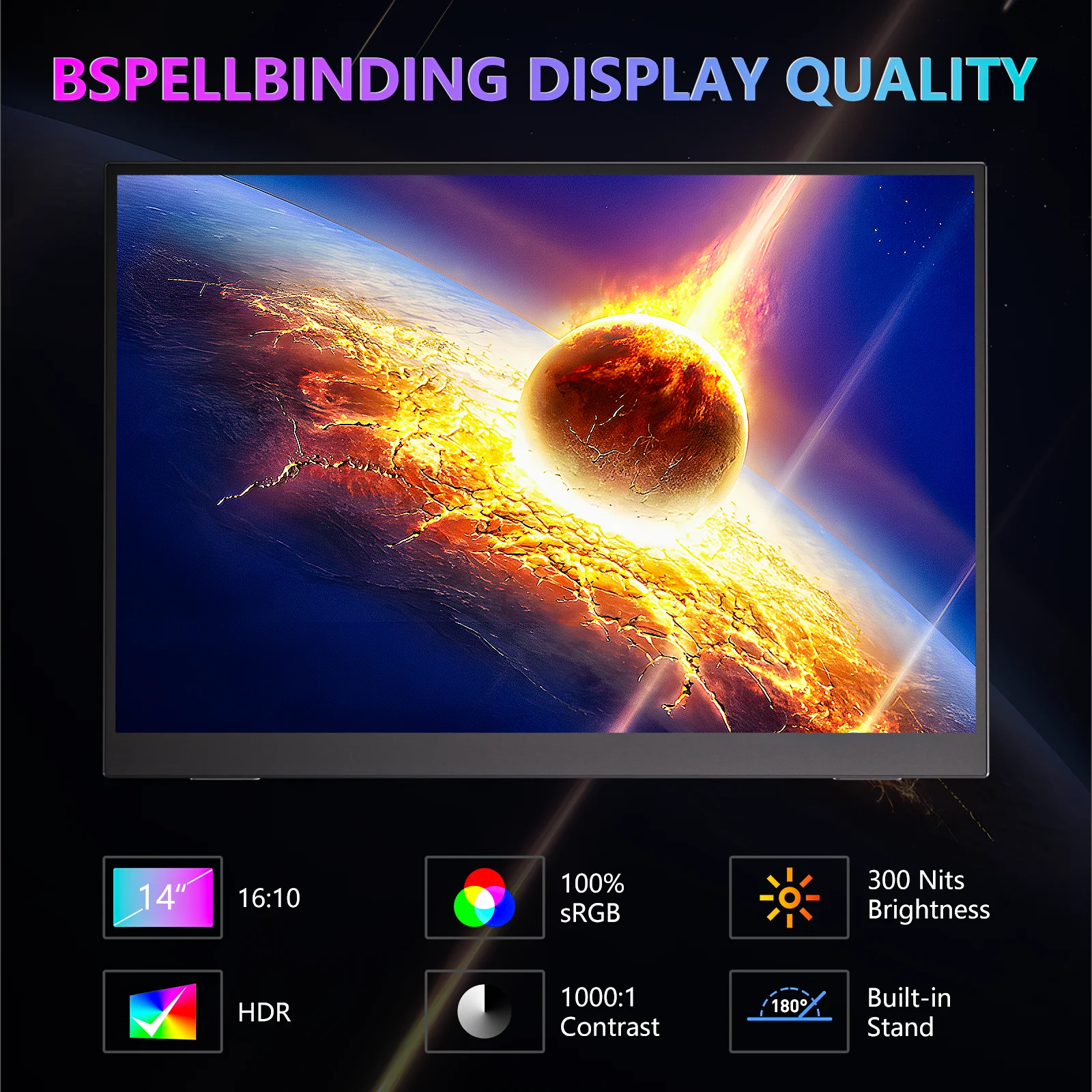 WUAWE Monitor portátil de 14 pulgadas pantalla FHD IPS USB Dual-C HDMI soporte ajustable Plug & Play para ordenador portátil PS5 Switch Xbox trabajo viaje - imagen 2