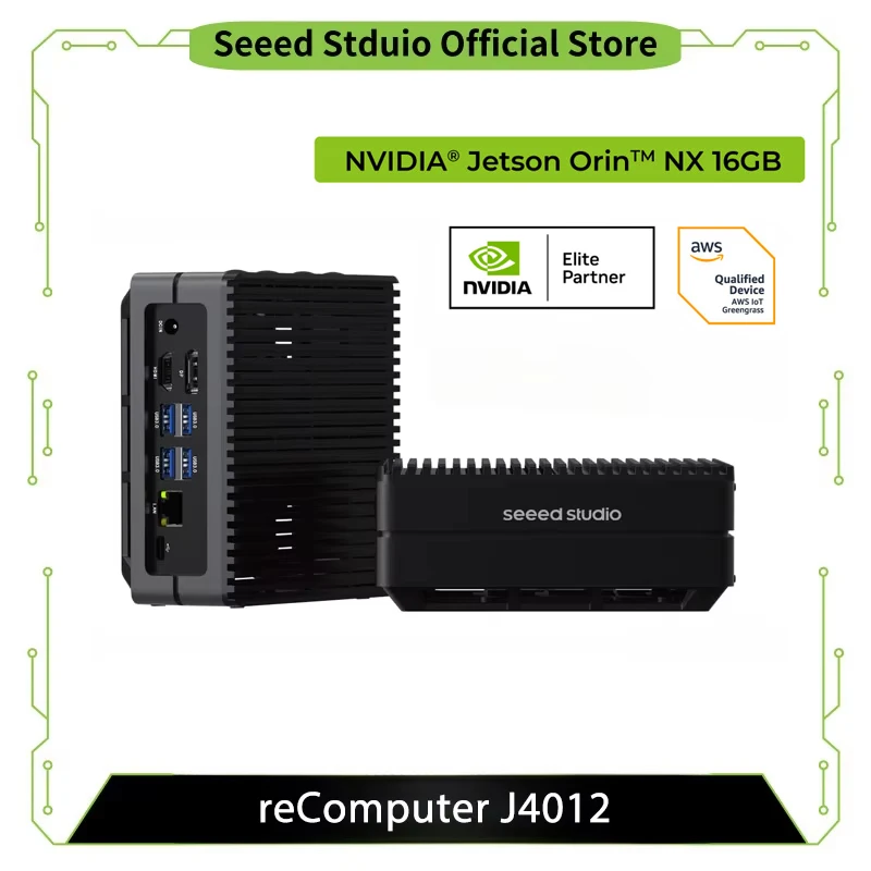 ReComputadora J4012 Edge AI Dispositivo de computadora con NVIDIA Jetson Orin NX 16GB Jetpack precorporado 5.1.1.128GB SSD, 4x USB 3.2,HDMI,GbE