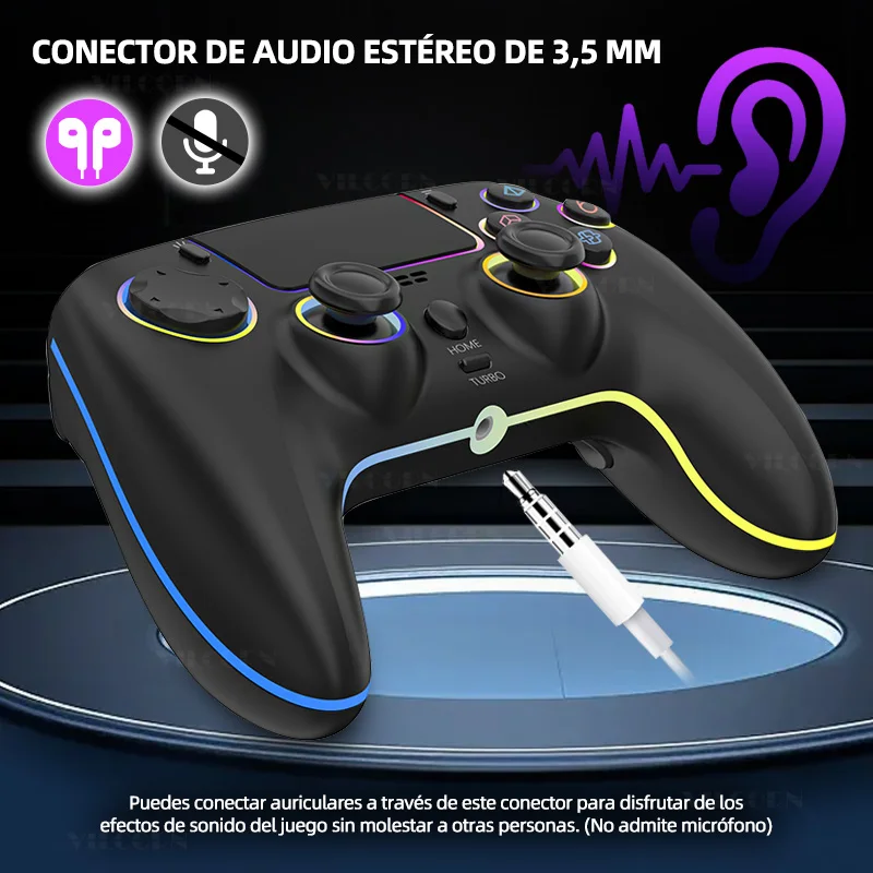 Controlador inalámbrico VILCORN RGB con efecto de luz para P5/P4/PS3/Switch/PC/Steam Deck Gamepad para P5/MAC OS/teléfono móvil - imagen 4