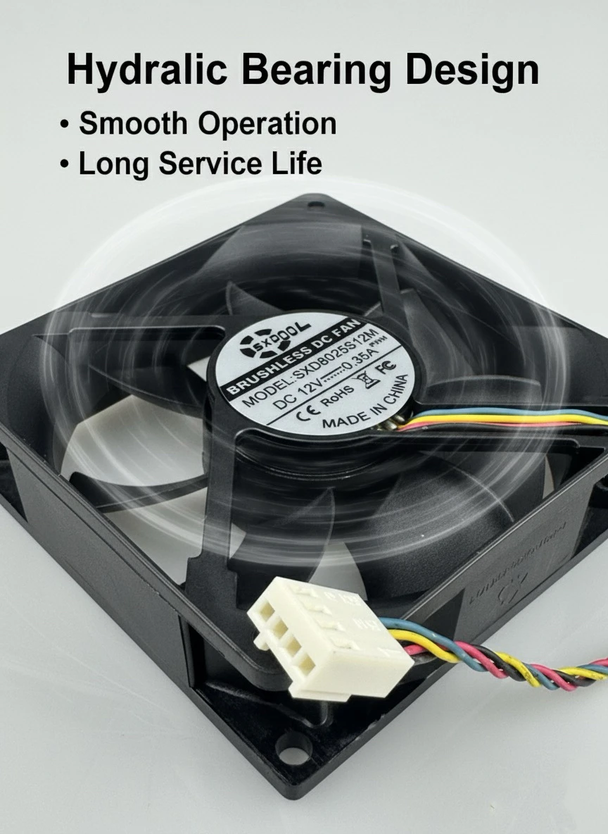 SXD8025S12M 12V PWM ventilador de refrigeración de rodamiento hidráulico 80x80x25mm Control de velocidad de 4 pines ventilador silencioso de alto flujo de aire para carcasa de PC CPU PSU - imagen 3