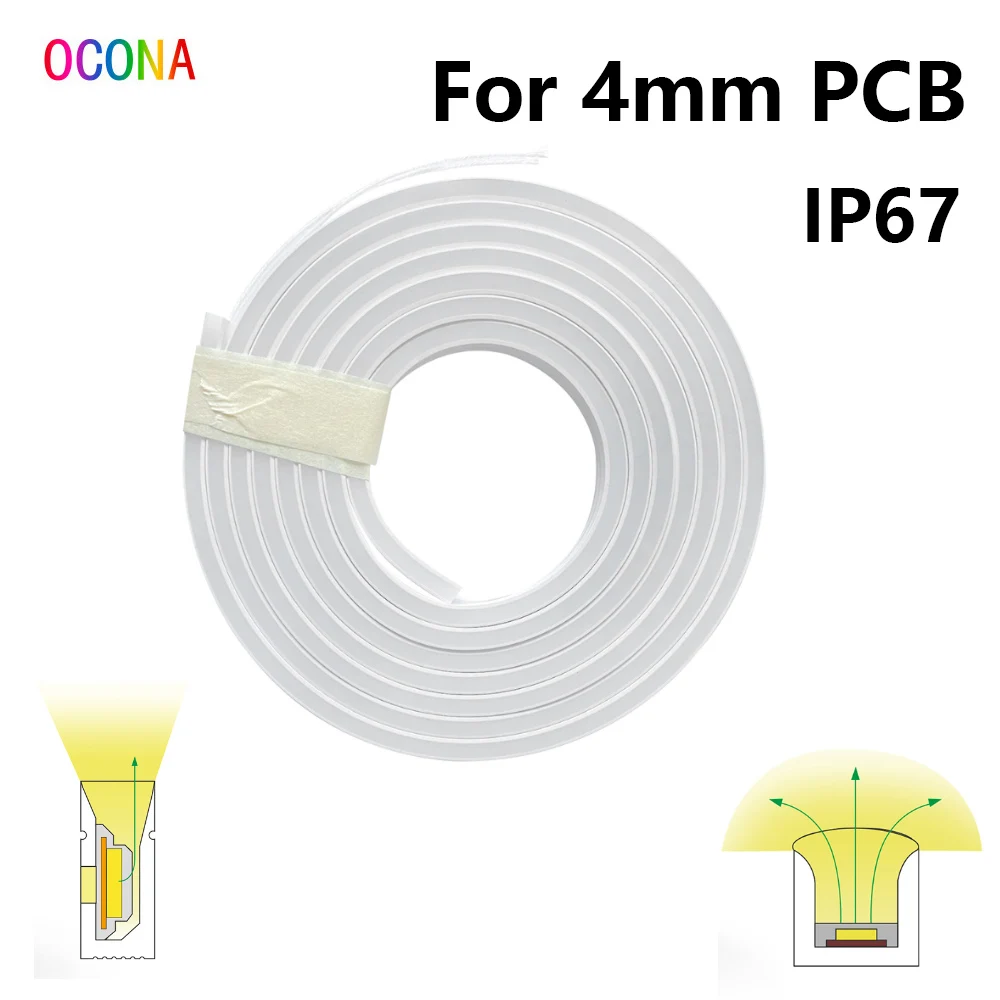 Difusor de tubo de neón Flexible DIY súper fino (sin tira de LED) IP67 resistente al agua para SMD COB 3mm 4mm 5mm tira de LED vista lateral 4*10mm - imagen 2