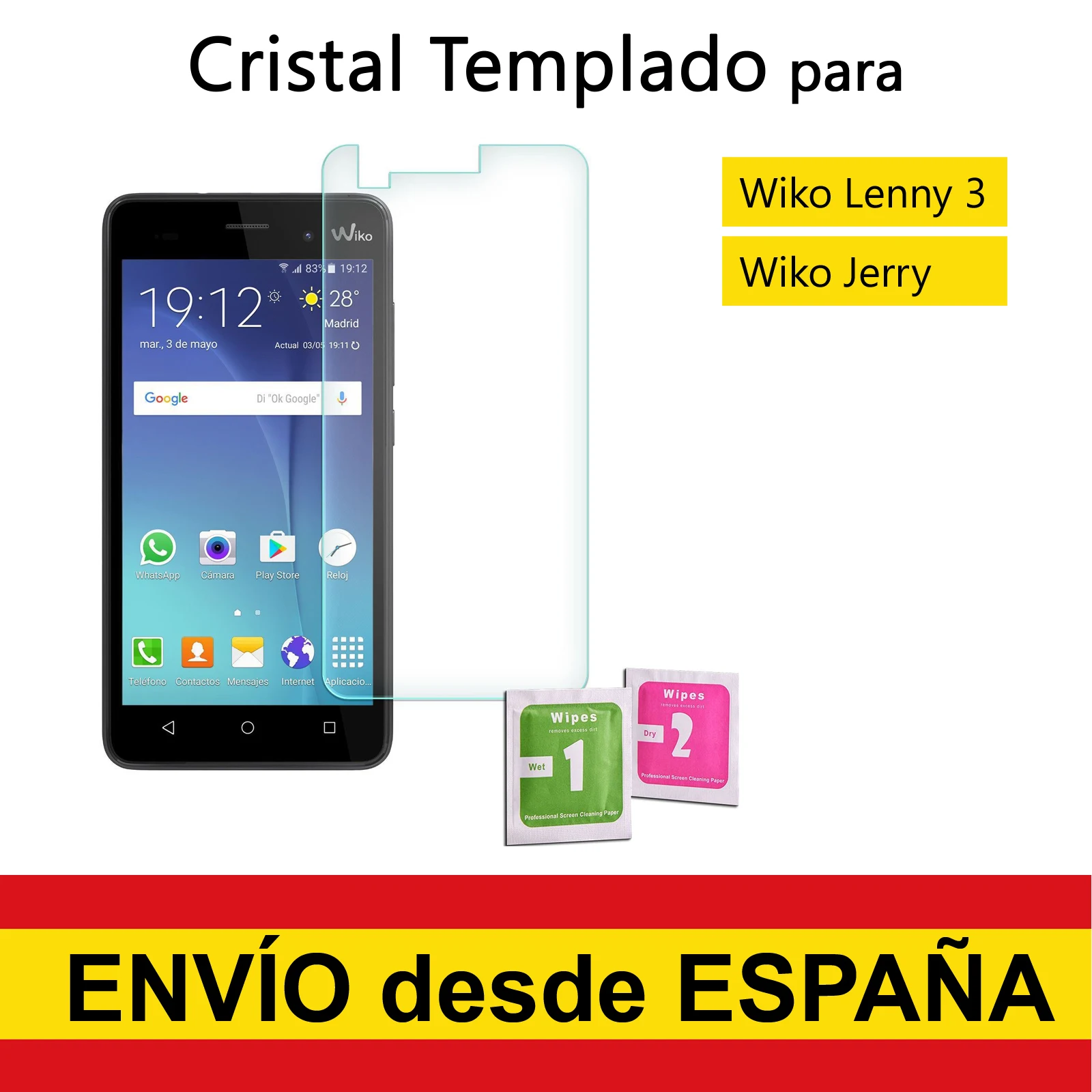 Protector Pantalla de Vidrio Cristal Templado para WIKO LENNY 3 / JERRY Calidad Premium 9H 0.33mm