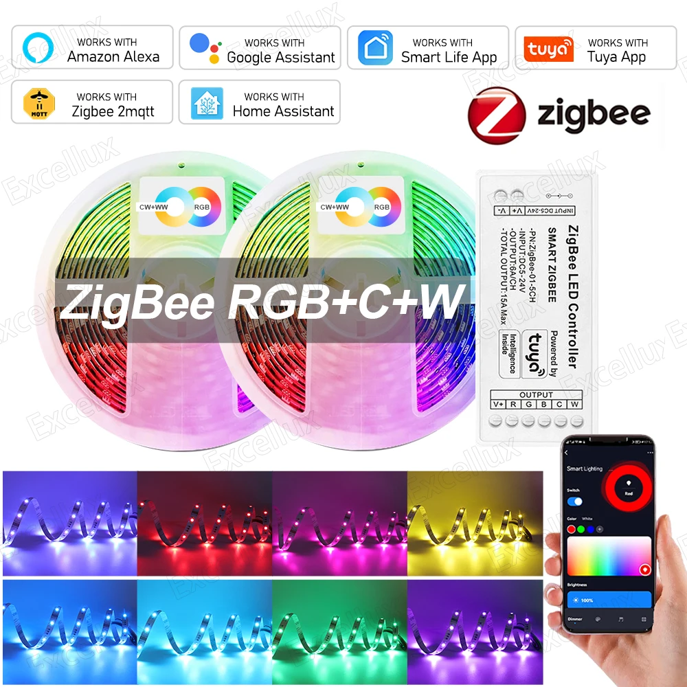 Tira de luces Led inteligente Tuya Zigbee RGB CCT, tira de luces Led de 24V CC, 5M, 10M, 15M, 20M, decoración de habitación para asistente de Google Home Alexa