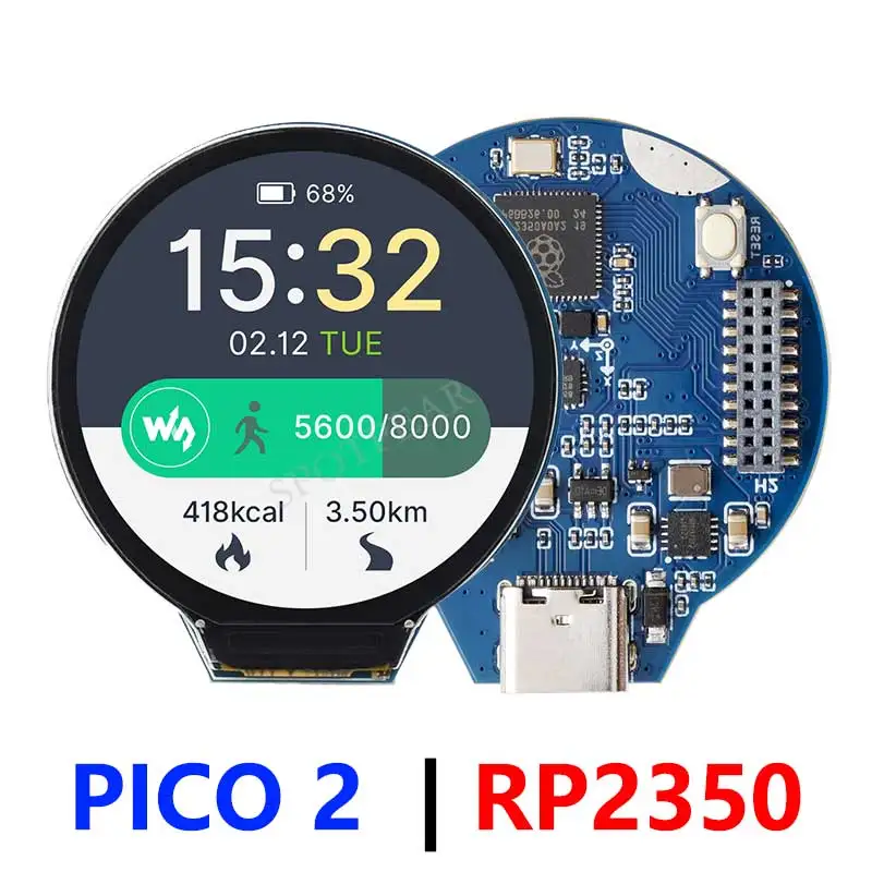 Placa de desarrollo RP2350, pantalla LCD redonda de 1,28 pulgadas, Flash de 4MB QMI8658, 6 ejes basados en el chip Raspberry Pi RP2350 - imagen 2