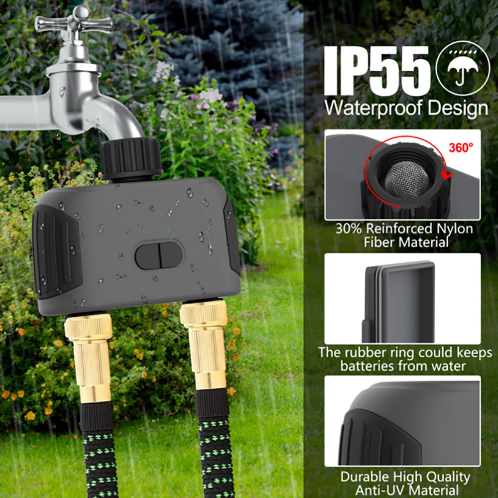Temporizadores inteligentes de riego de jardín Tuya, controlador de riego por goteo con 2 salidas, válvula de agua, controladores programables con retardo de lluvia - imagen 4