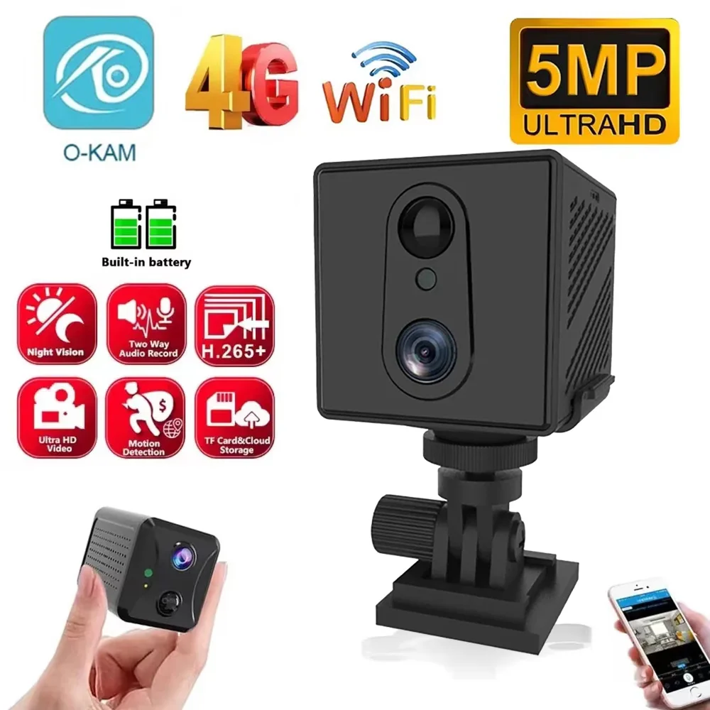 OKAM 5MP 4G tarjeta SIM Mini cámara WiFi cámara de seguridad intercomunicador de voz de baja potencia PIR detección humana vigilancia CCTV videocámara