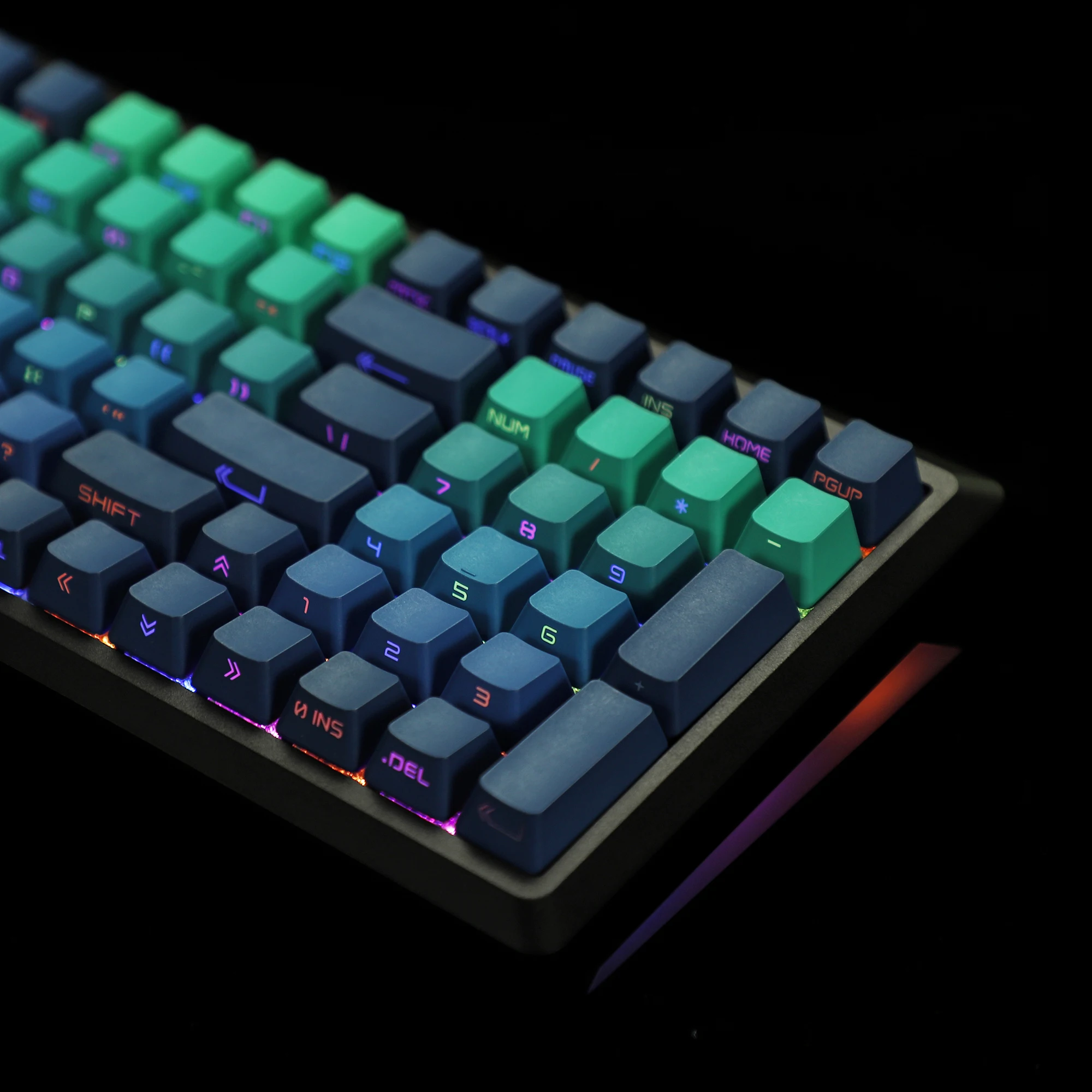 Azul cian 133 teclas PBT doble disparo brillo lateral a través de teclas retroiluminadas para teclado mecánico MX 108 96 87 NJ80 84 68 64 61 - imagen 5